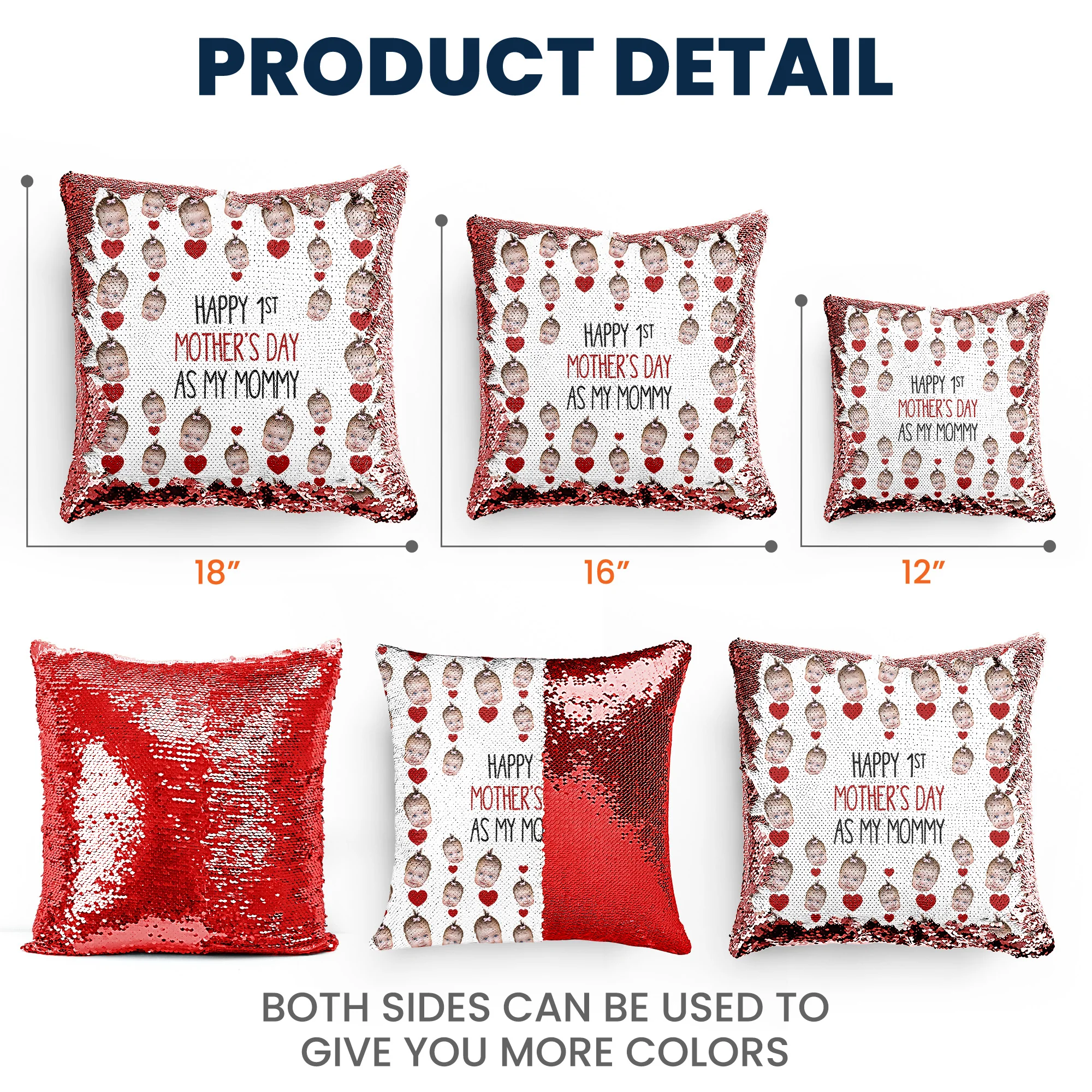 First Mothers Day Gifts For New Mom - Custom Photo Sequin Pillow - Image 5