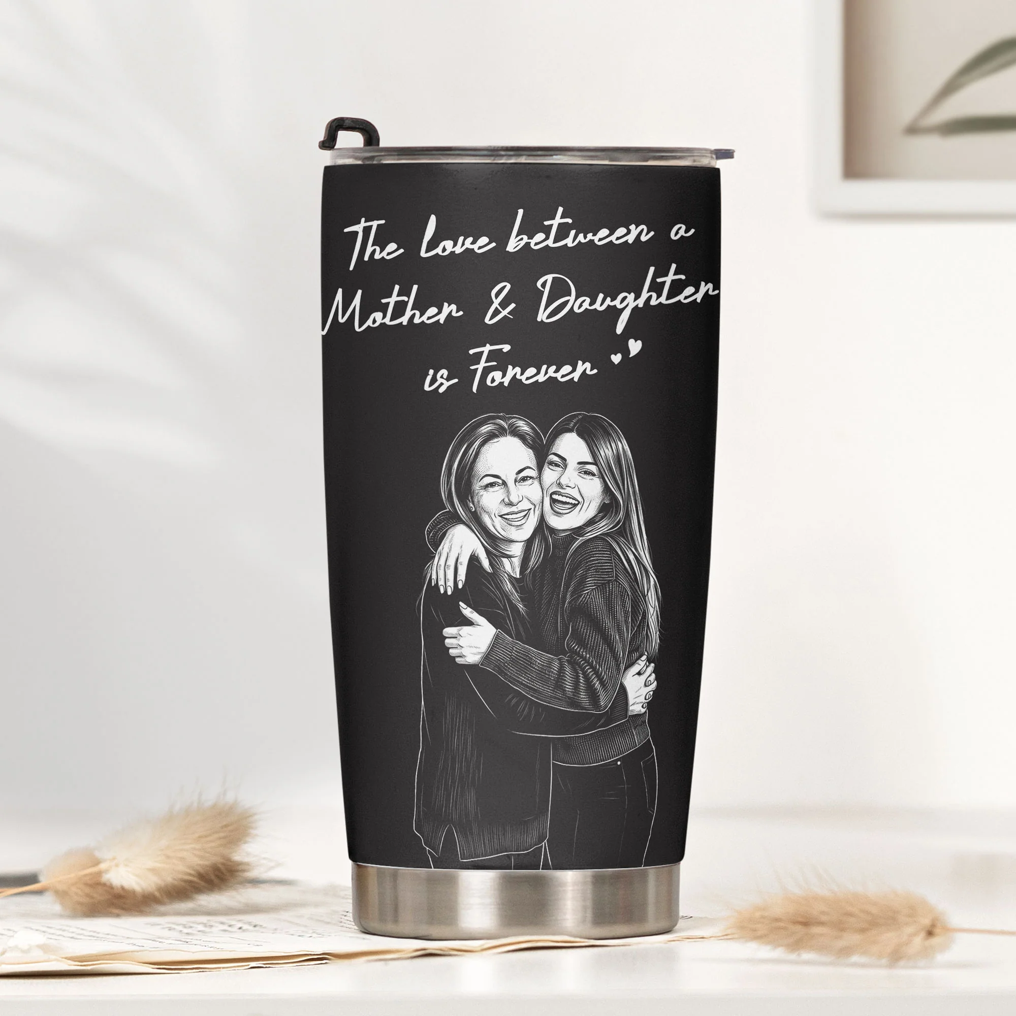 First My Daughter Custom Photo Sketch Line Art Gift For Her - Personalized Tumbler - Image 2