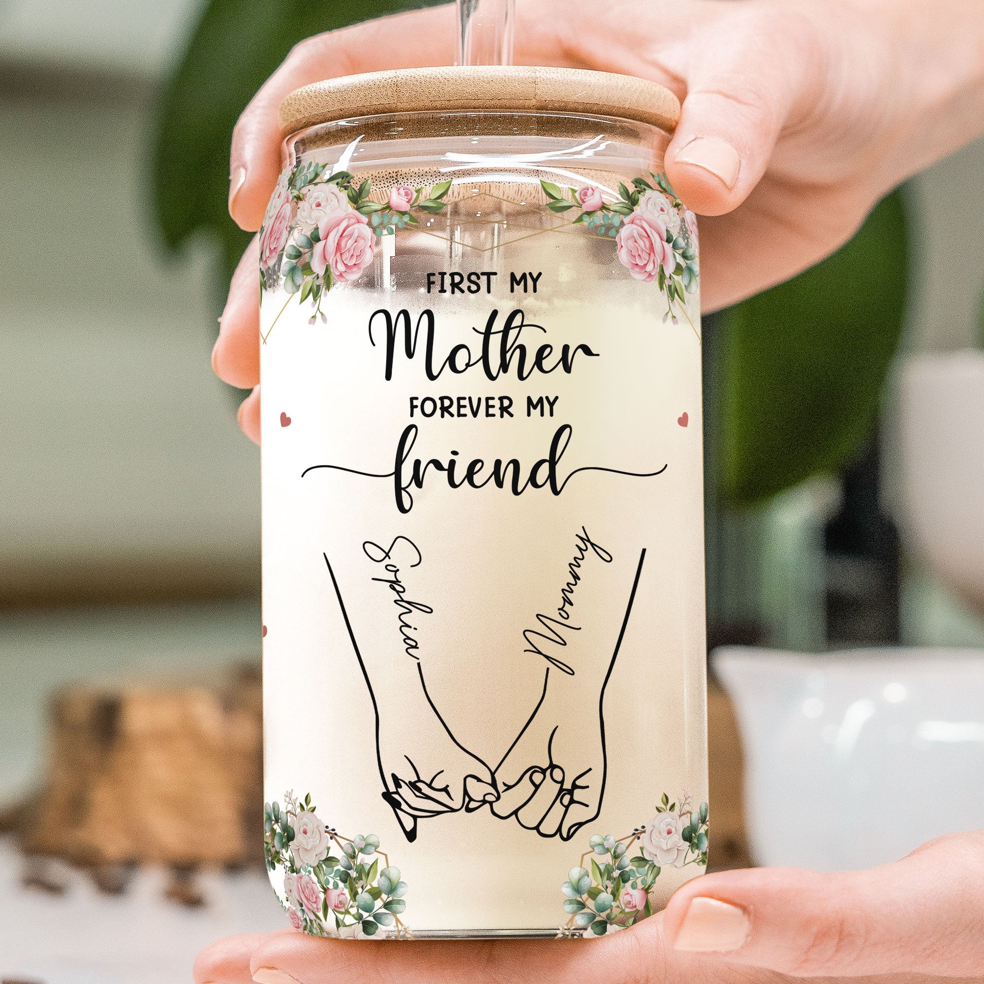 First My Mother Forever My Friend - Personalized Clear Glass Cup - Image 3