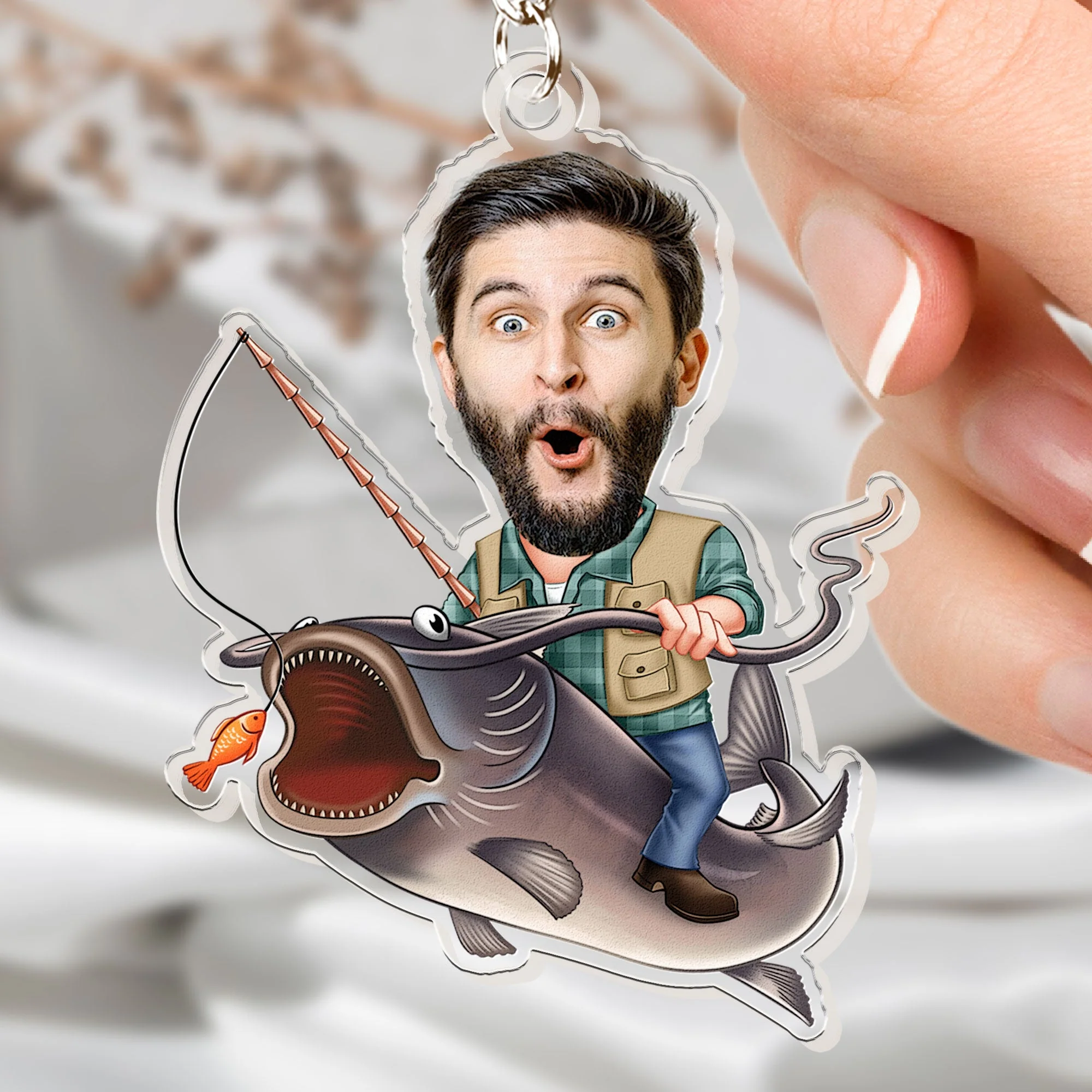 Fishing Bass Fish Custom Face For Dad, Grandpa - Personalized Acrylic Photo Keychain - Image 2