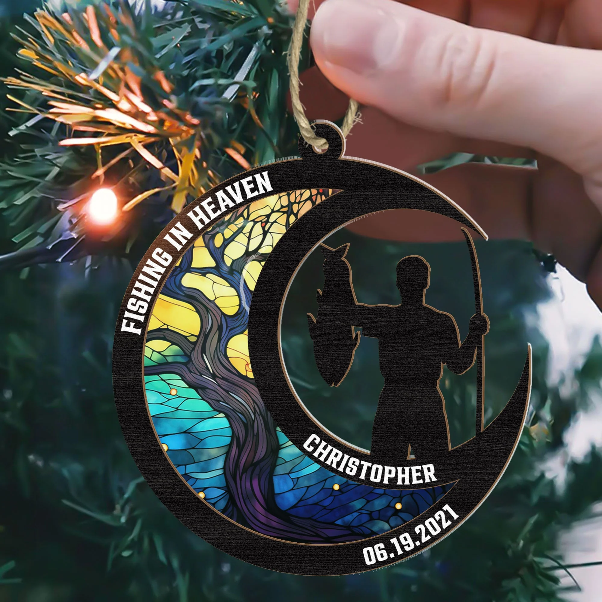 Fishing In Heaven - Personalized Suncatcher Ornament - Image 4