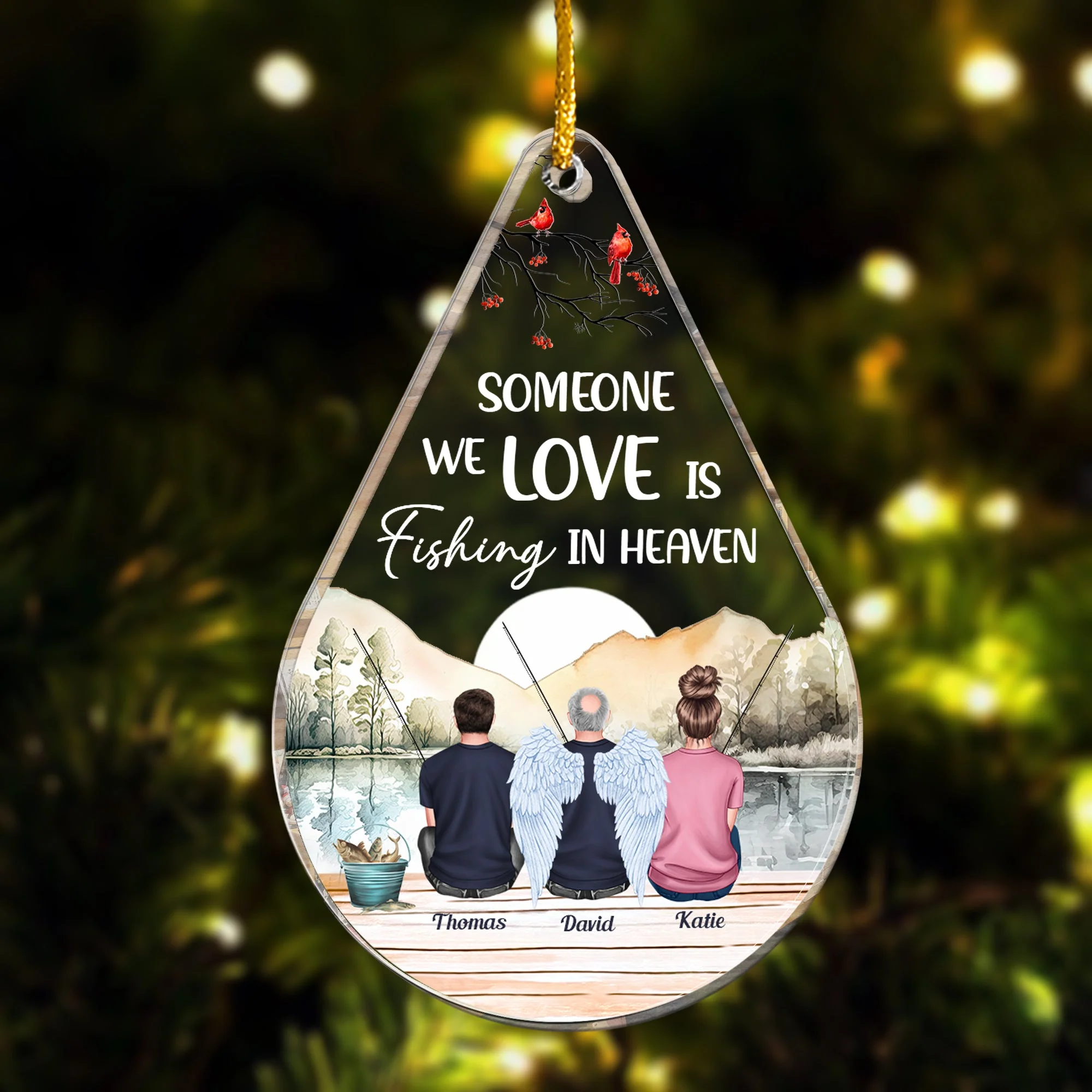 Fishing In Heaven - Personalized Teardrop Shaped Acrylic Ornament - Image 2