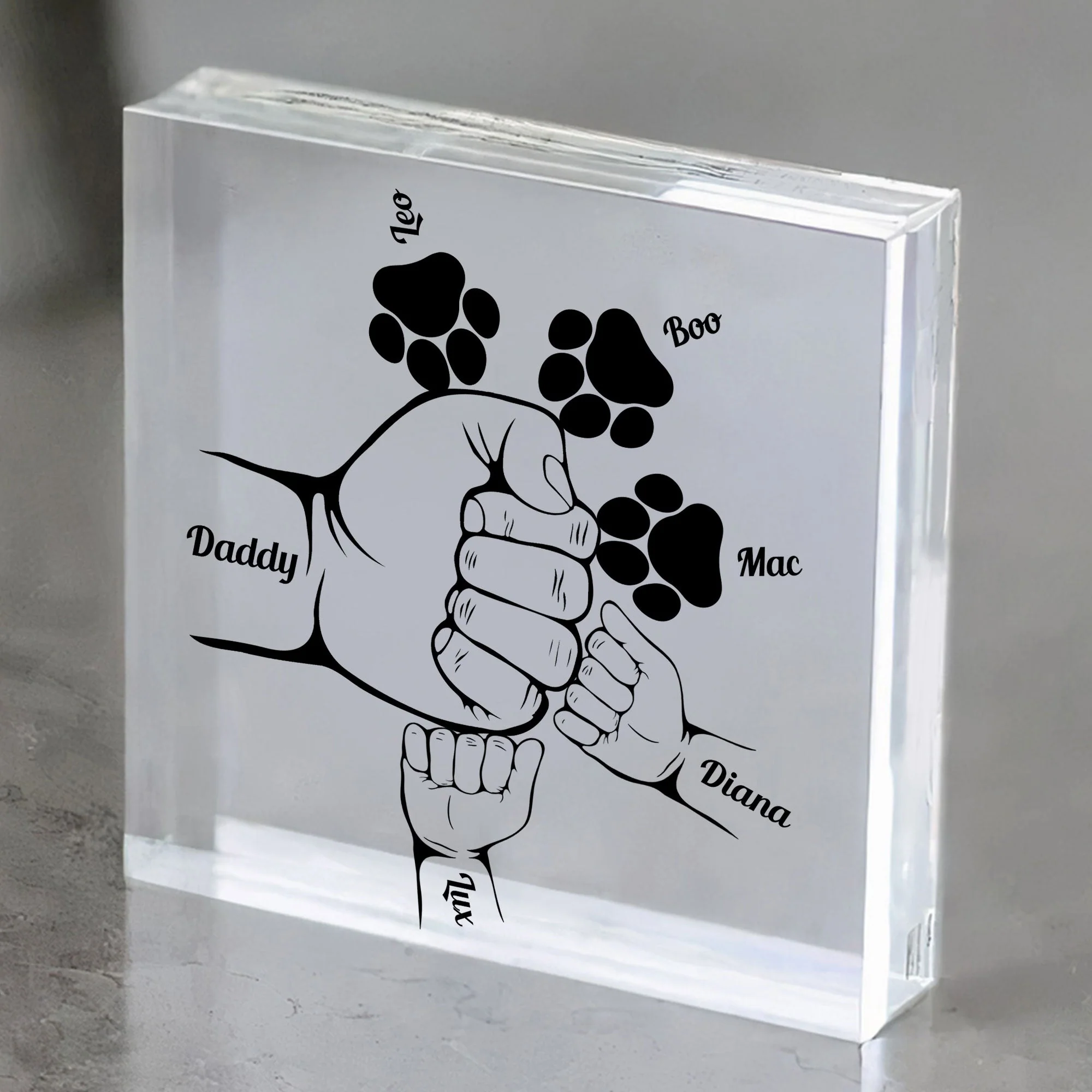 Fist Bump Dad Grandpa Papa And Kids - Personalized Custom Square-Shaped Acrylic Plaque - Image 2
