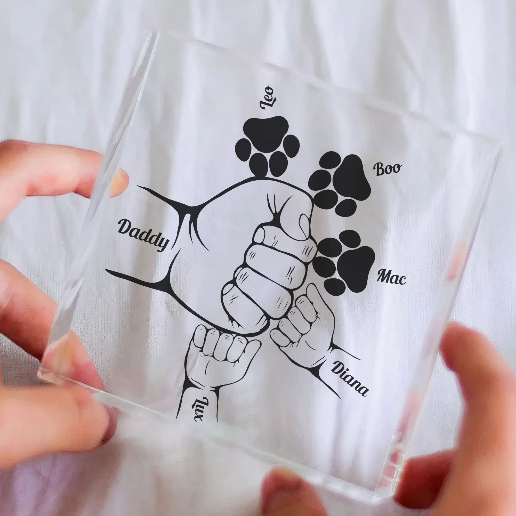 Fist Bump Dad Grandpa Papa And Kids - Personalized Custom Square-Shaped Acrylic Plaque - Image 4