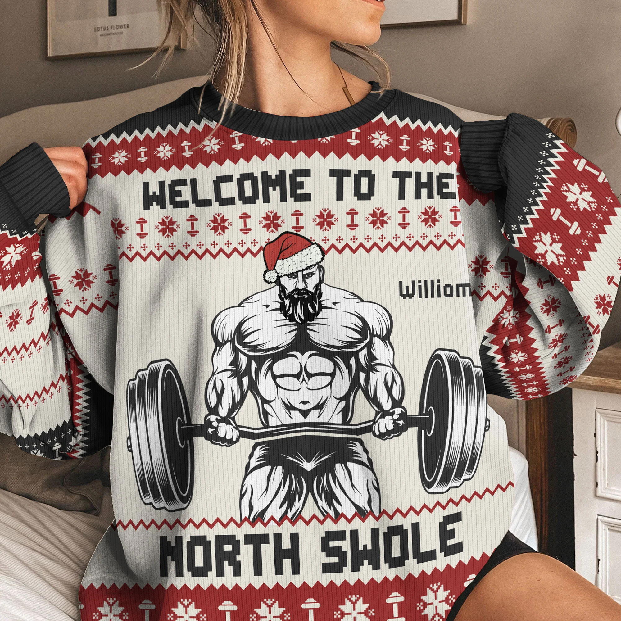 Fitness Gymer Welcome To The North Swole - Personalized Ugly Sweater - Image 2