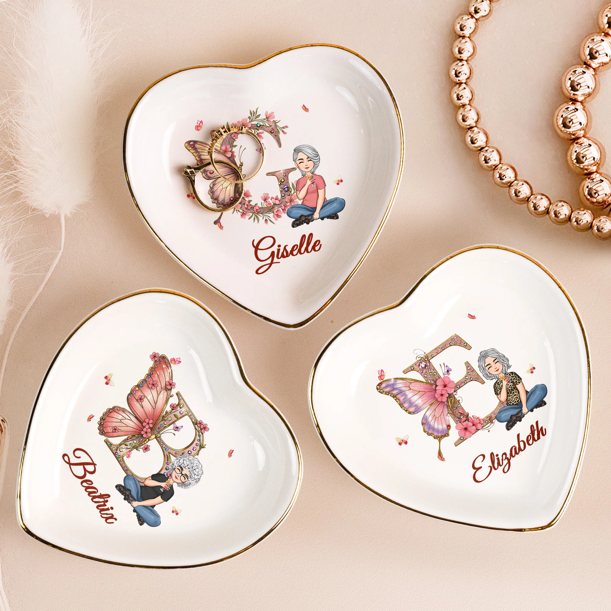 Floral Butterfly Monogram Letter - Personalized Ring Dish - Image 2