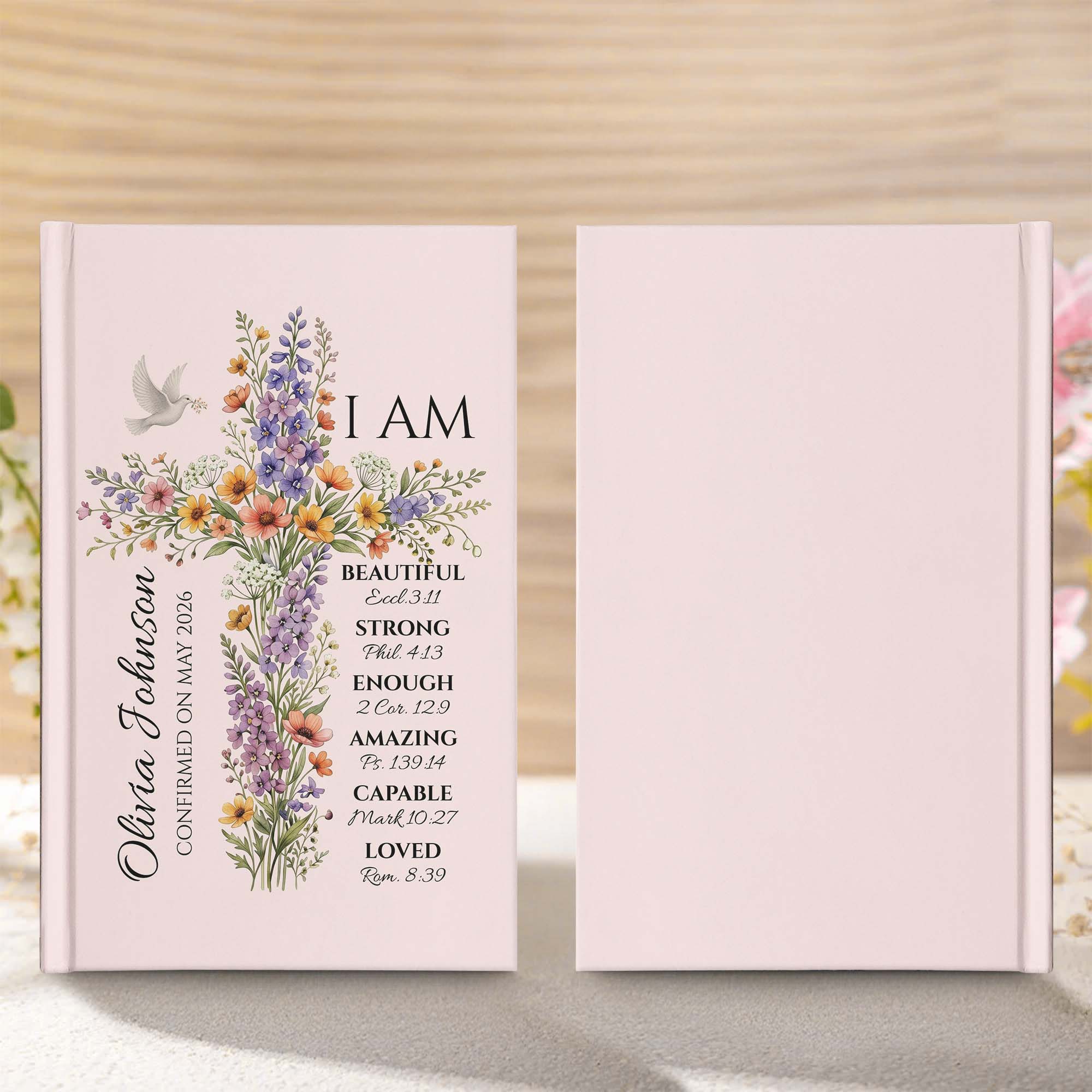 Floral Cross Journal With Custom Name, God Says I Am - Personalized Journal - Image 2