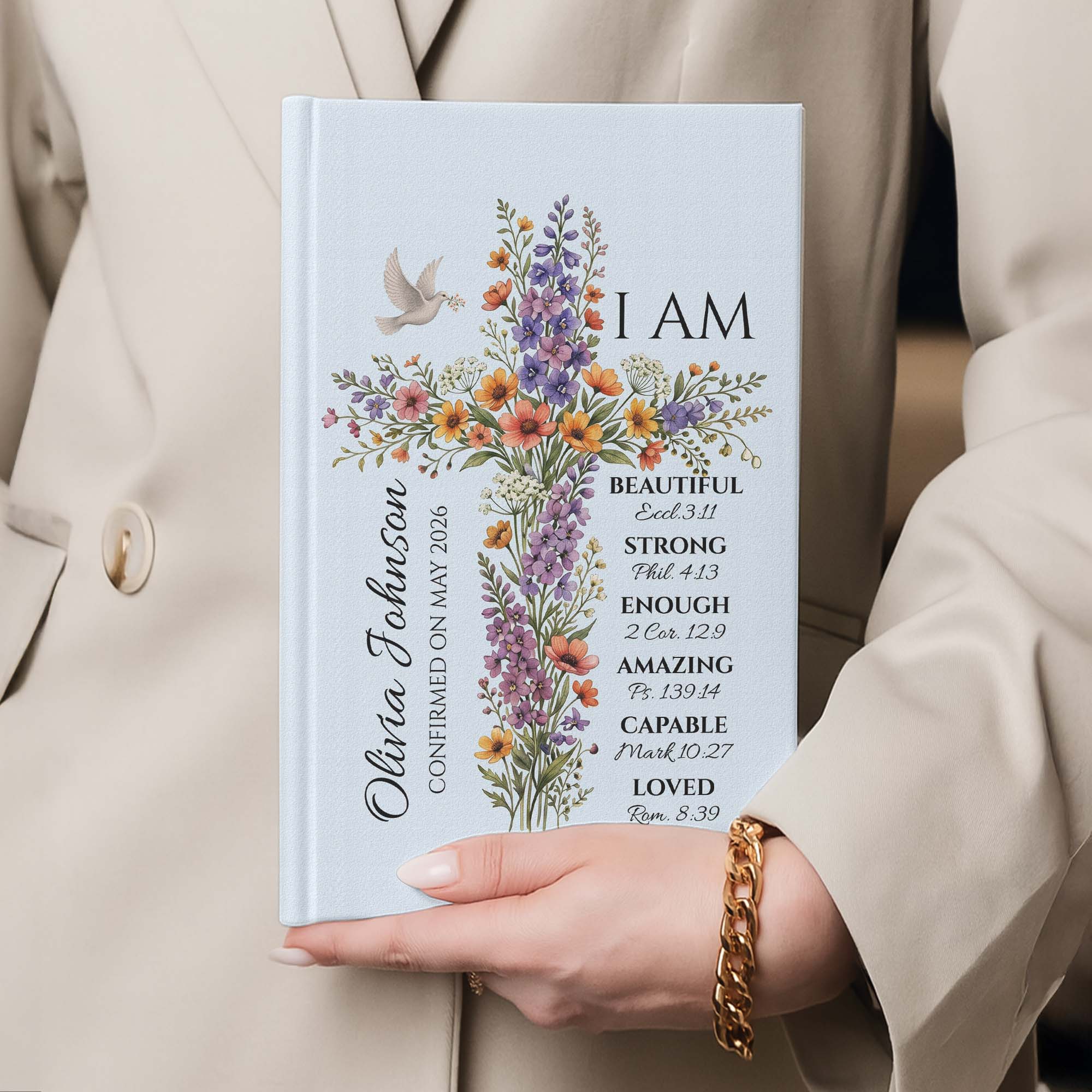 Floral Cross Journal With Custom Name, God Says I Am - Personalized Journal - Image 5