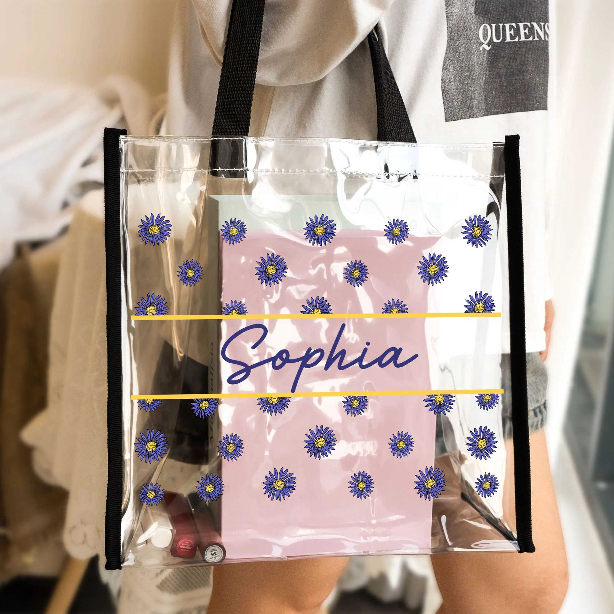 Floral Girl Custom Birth Flower - Custom Clear Tote Bag - Image 5