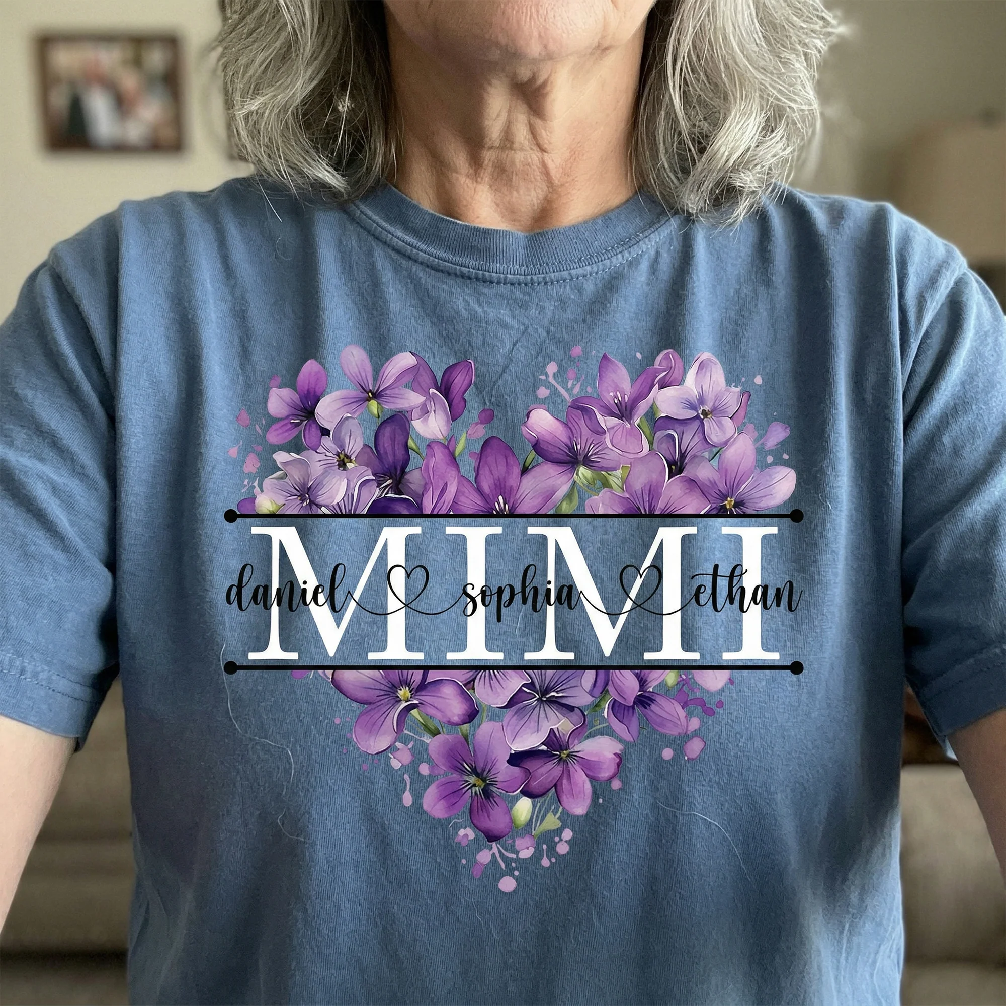 Floral Heart Custom Birth Flower Mimi Shirt Mother's Day Gift For Her - Personalized Shirt - Image 2