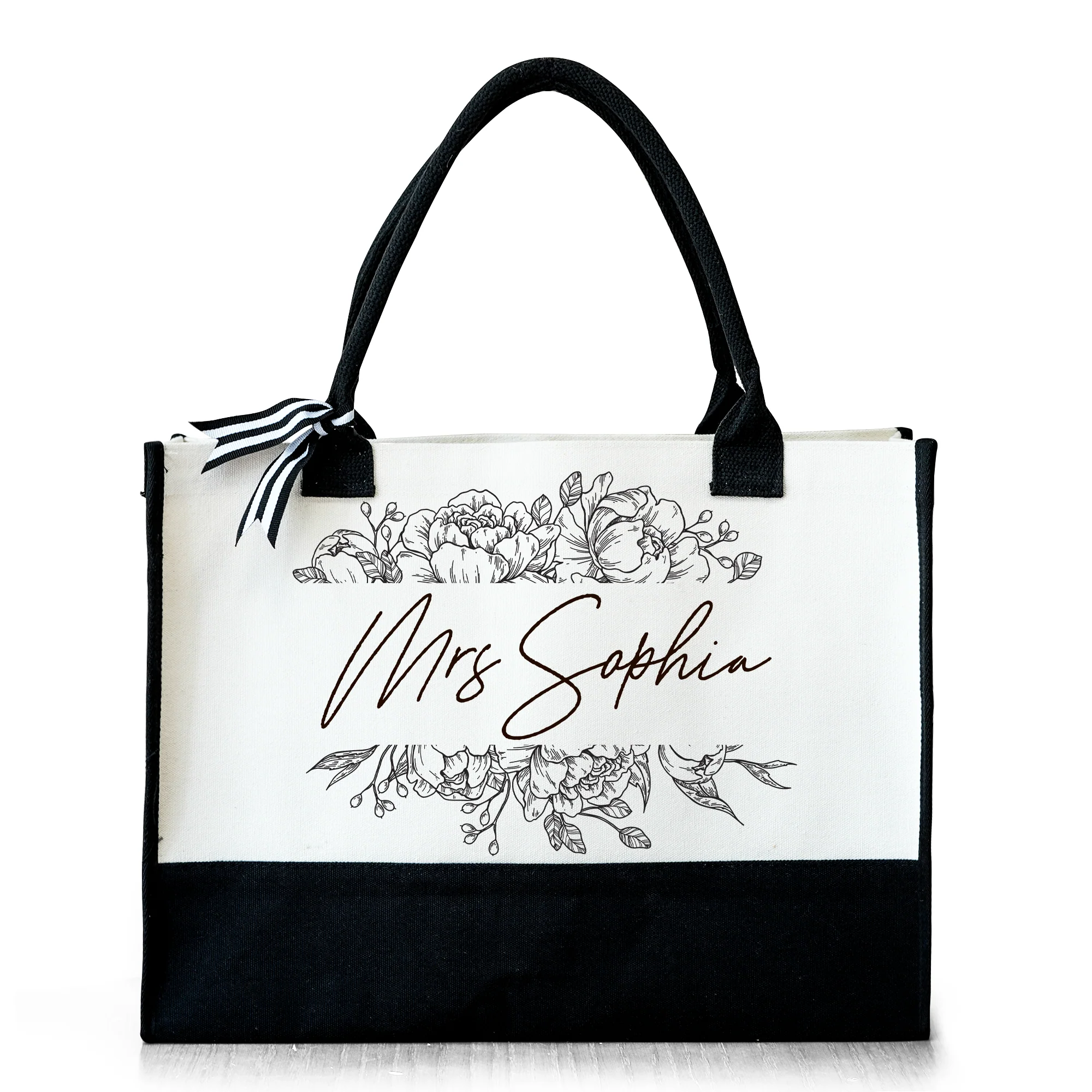 Floral - Personalized Canvas Tote Bag - Image 2