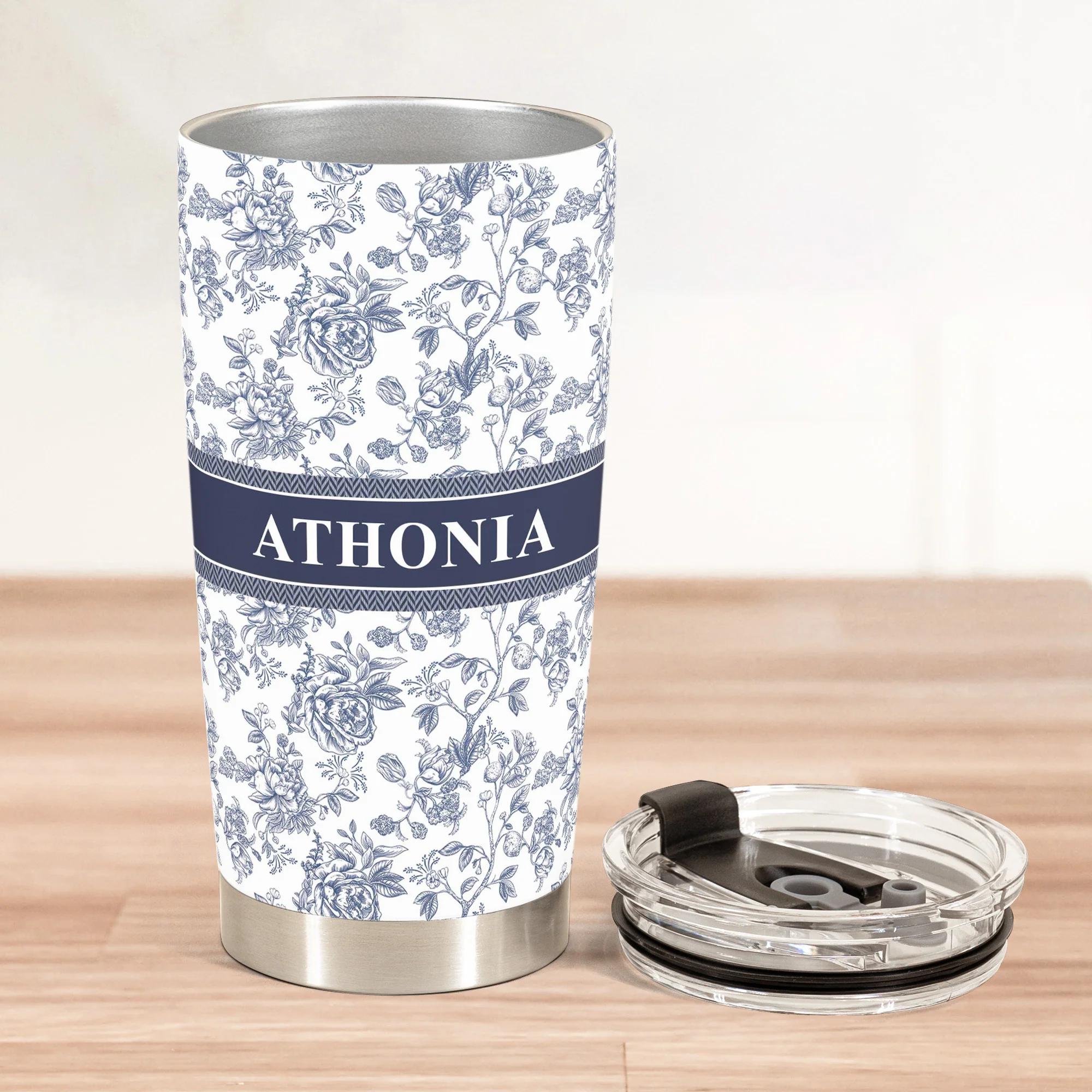 Flower Toile De Jouy French Style Custom Name - Personalized Tumbler Cup - Image 2
