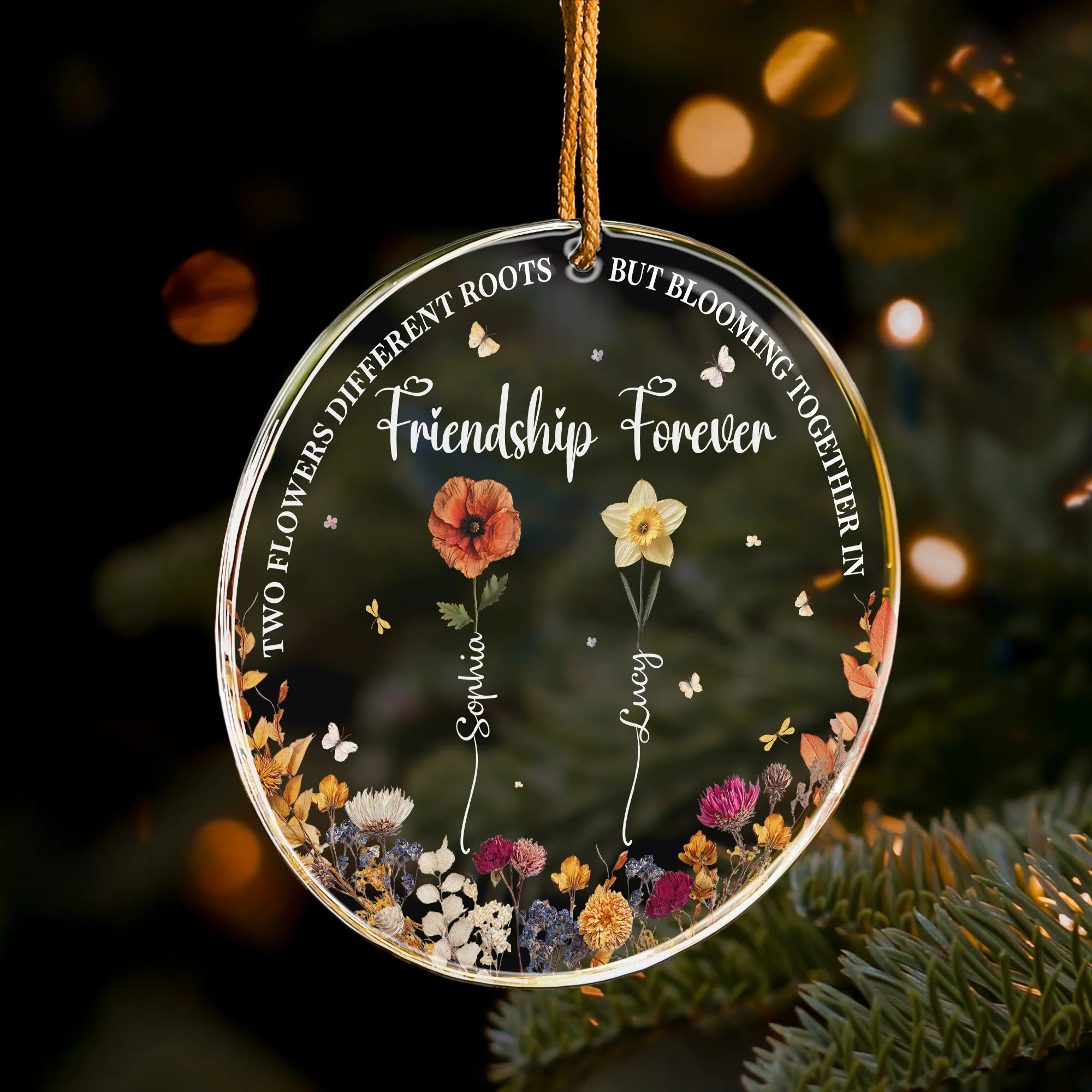 Flowers Blooming Together In Friendship Forever Dried Flower Printed - Personalized Acrylic Ornament - Image 4