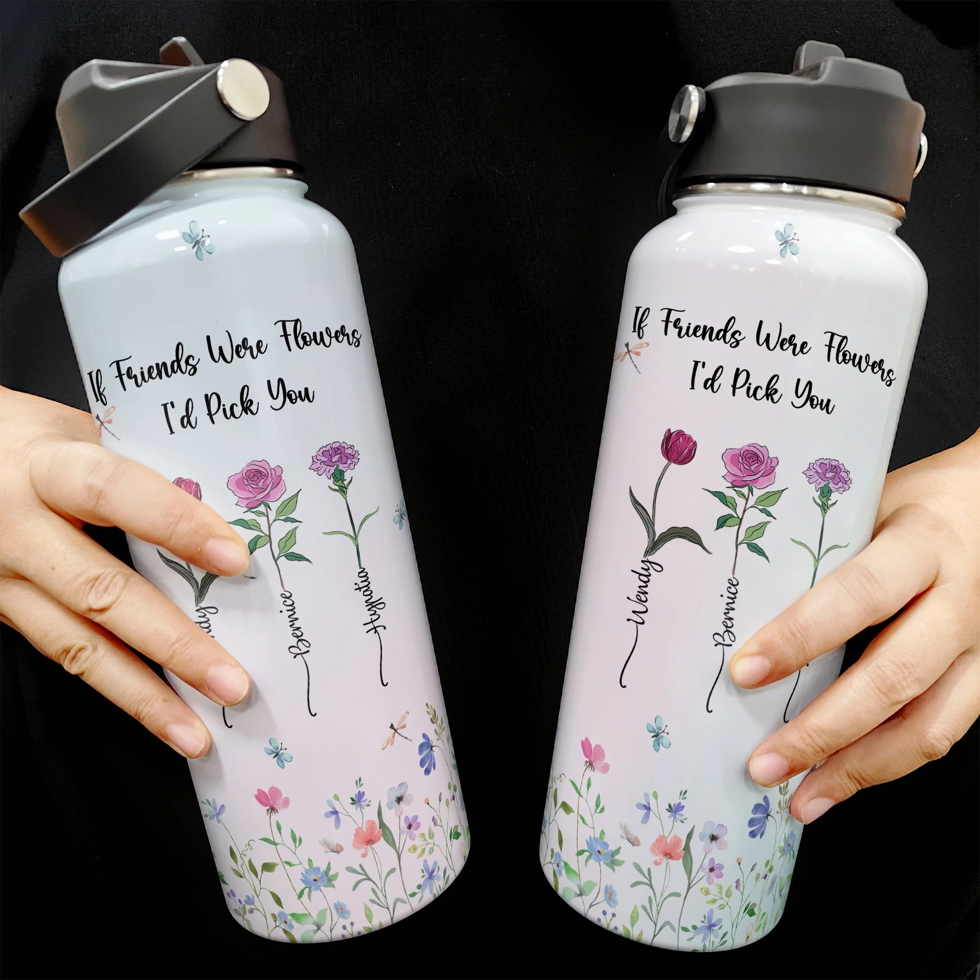 Flowers Bottle If Friends Were Flowers - Personalized Stainless Steel Water Bottle - Image 3