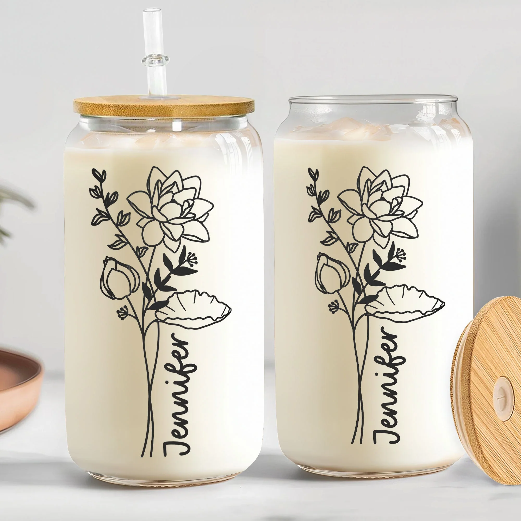 Flowers Glass Cup - Personalized Clear Glass Cup