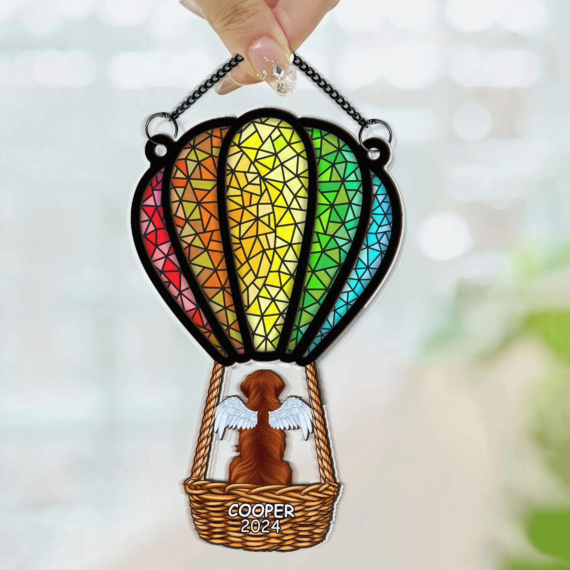 Flying With Air Balloon- Personalized Window Hanging Suncatcher Ornament - Image 3