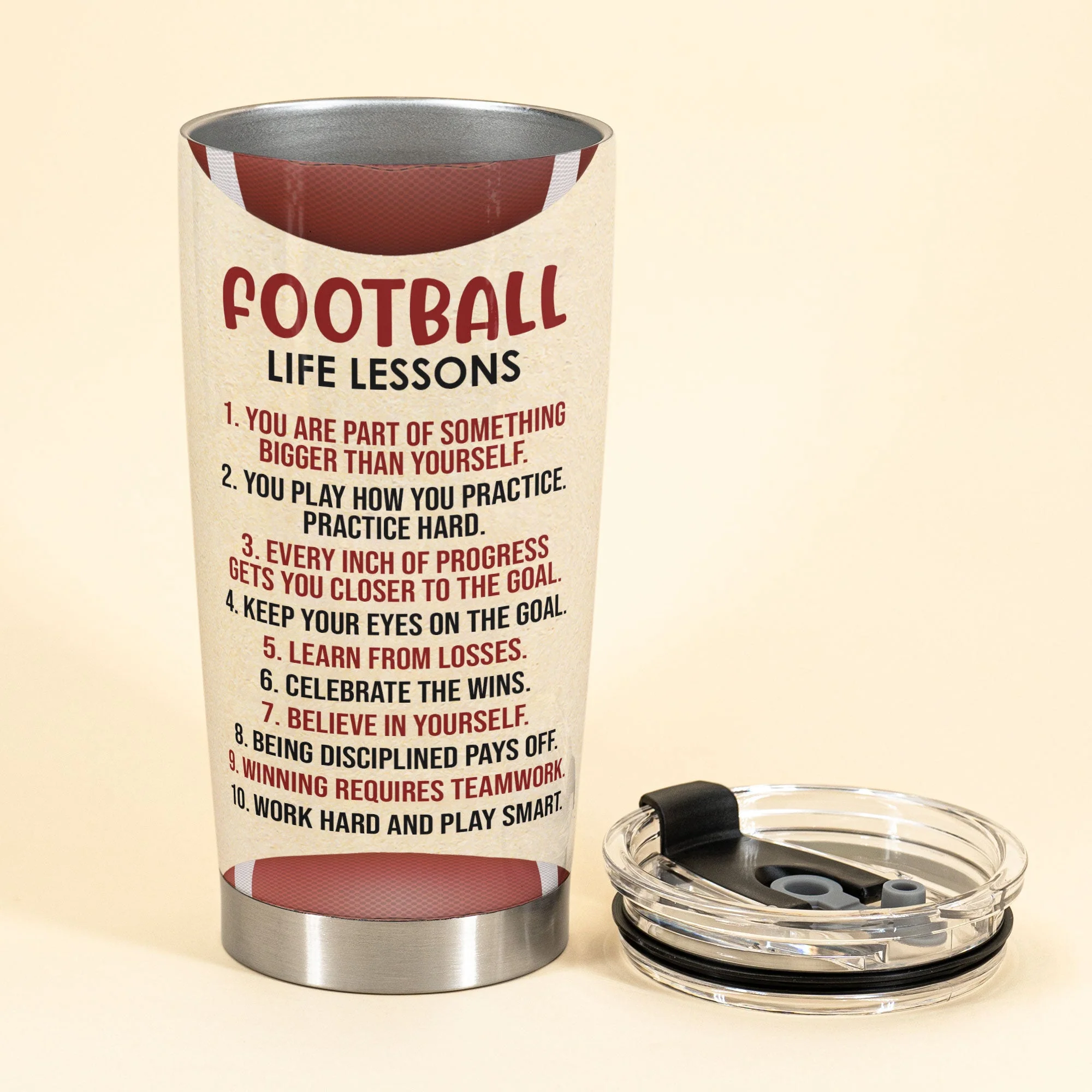 Football Life Lessons - Personalized Tumbler Cup - Birthday Gift For Football Player, Son, Grandson, Teammates - Image 3