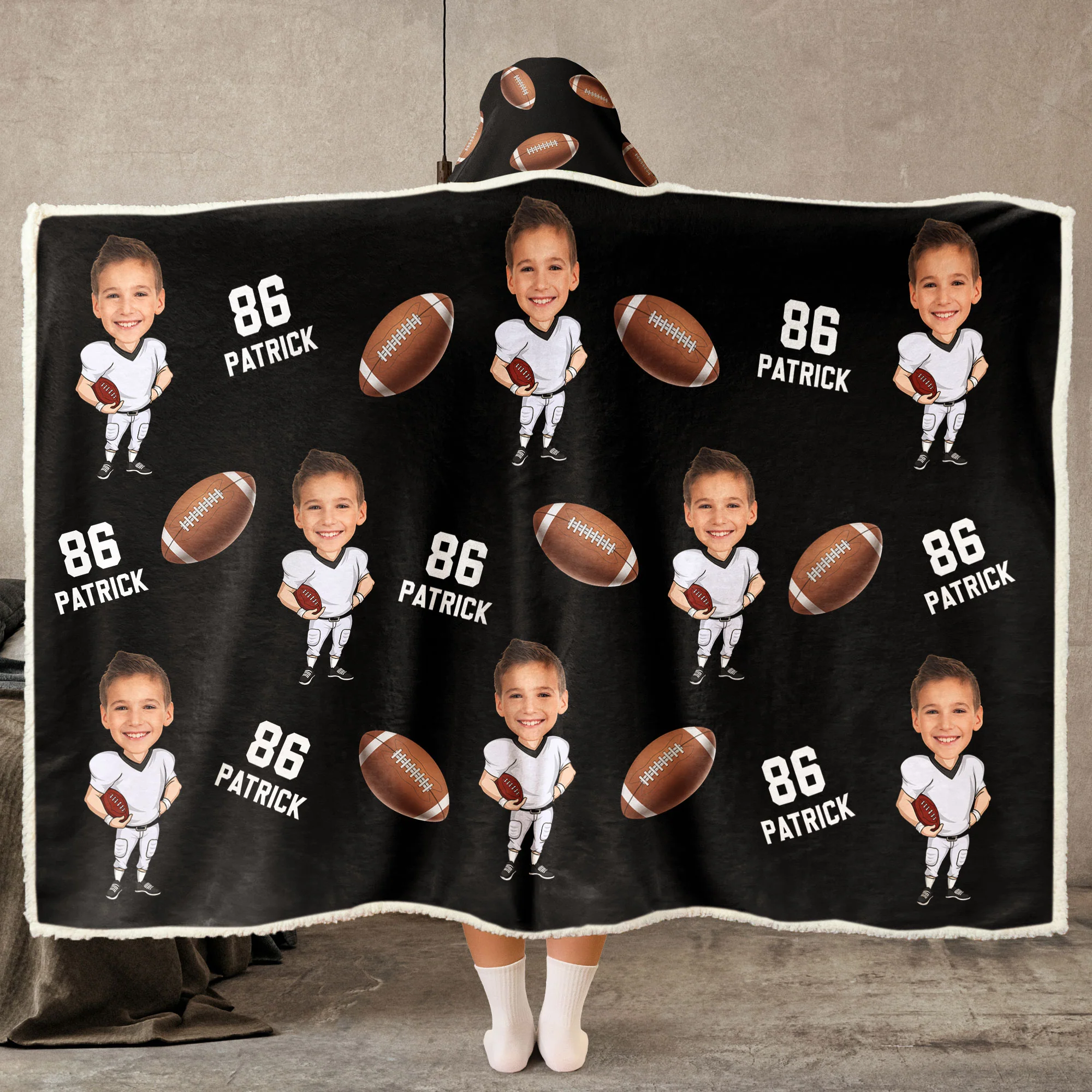 Football Players Custom Face - Personalized Photo Wearable Blanket Hoodie - Image 2