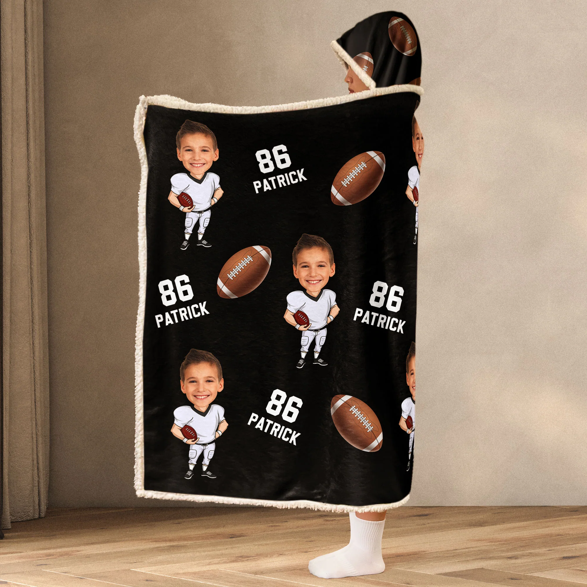 Football Players Custom Face - Personalized Photo Wearable Blanket Hoodie - Image 4