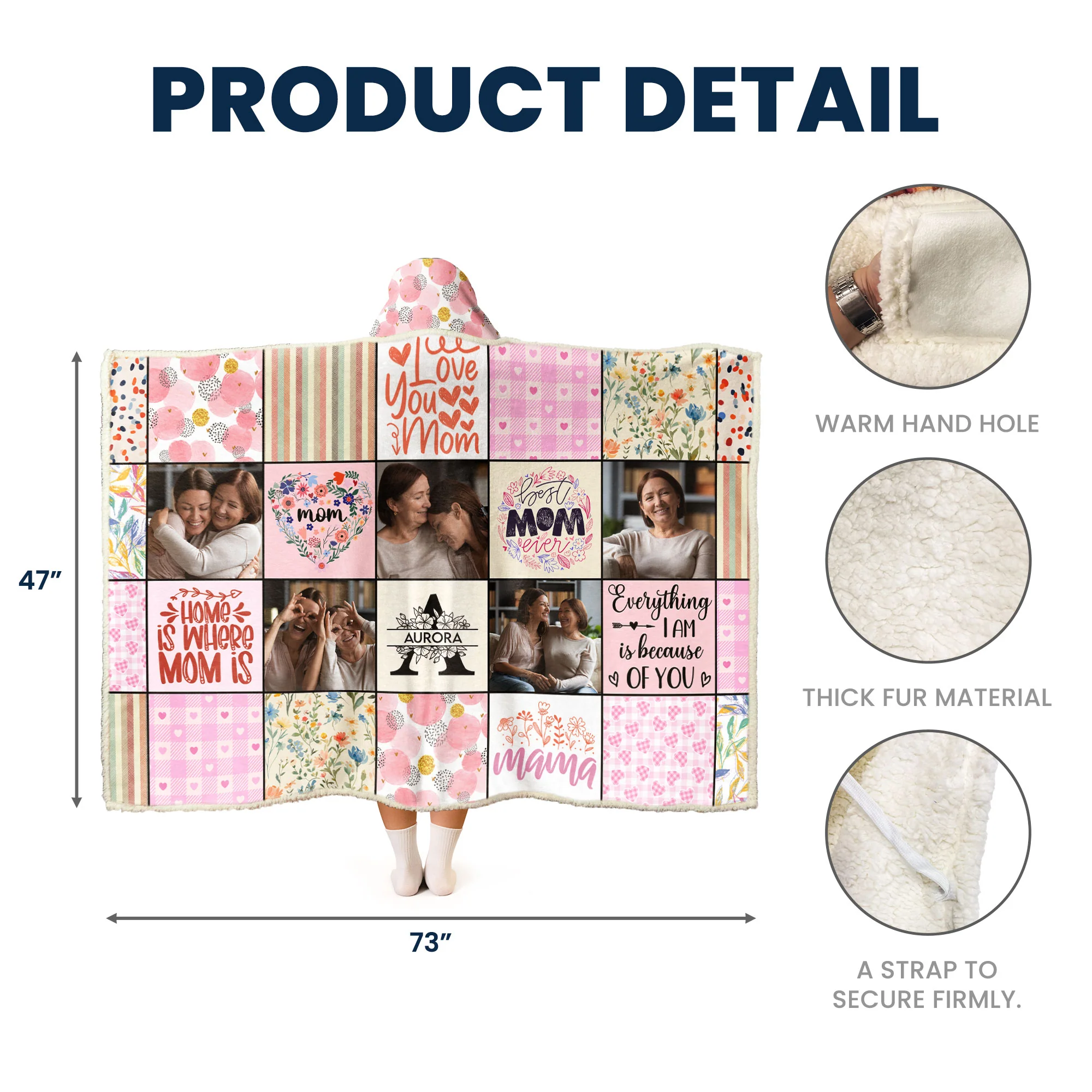 For The Best Mom Ever - Personalized Photo Wearable Blanket Hoodie - Image 6