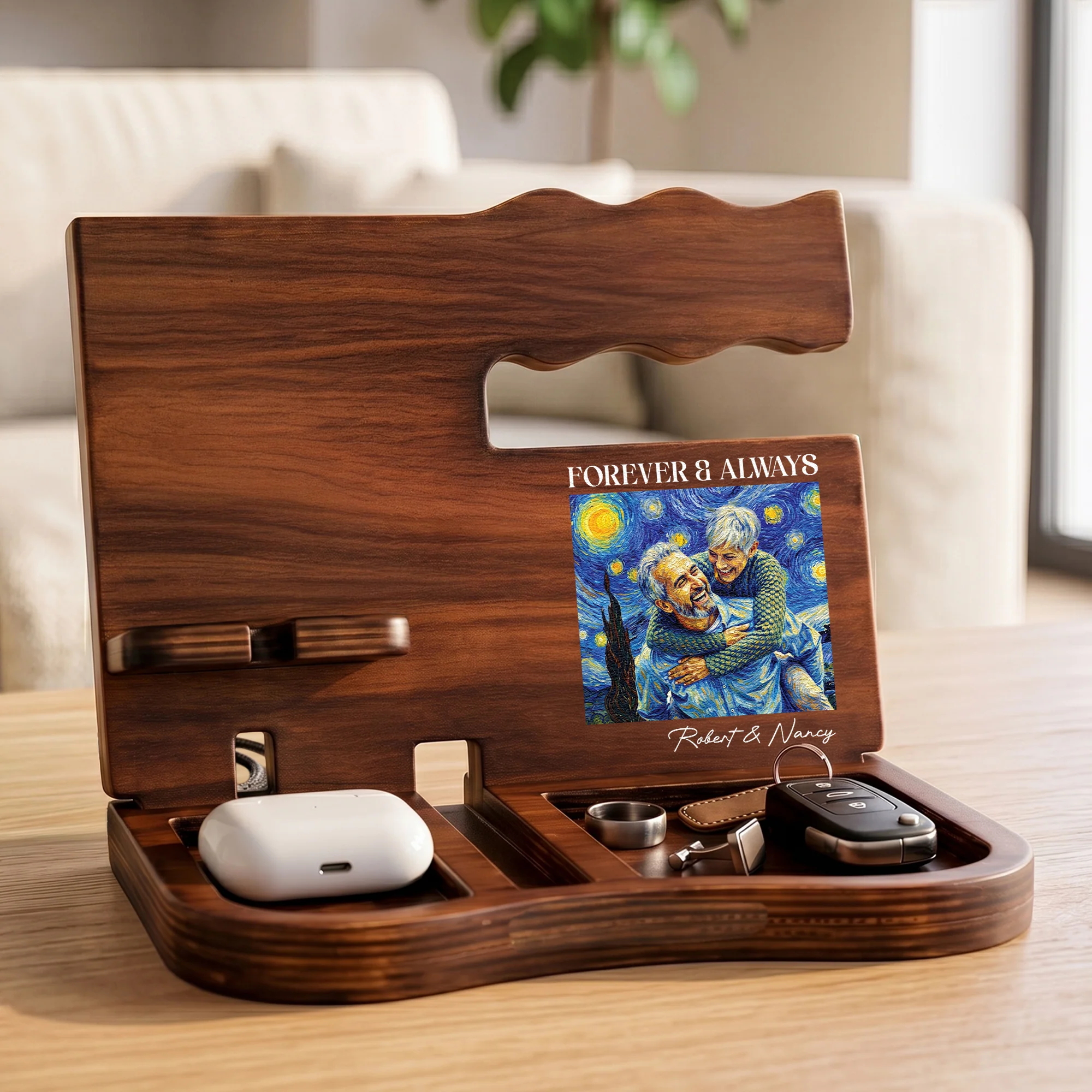 Forever & Always Custom Couple Photo Van Gogh Art Anniversary Gifts - Personalized Desk Organizer - Image 2