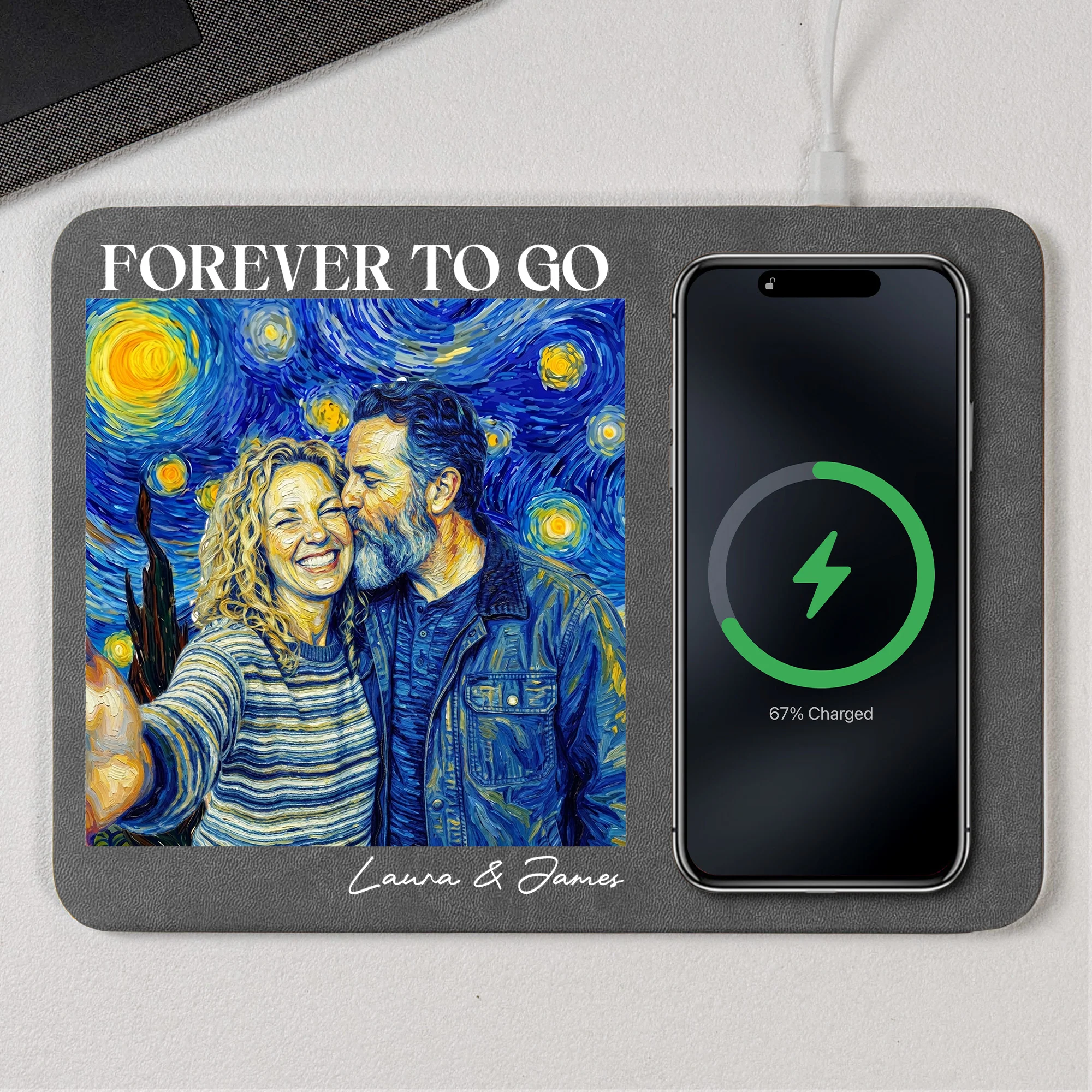 Forever & Always New Version Custom Photo Van Gogh Art Gift For Him, Her - Personalized Charging Pad - Image 9