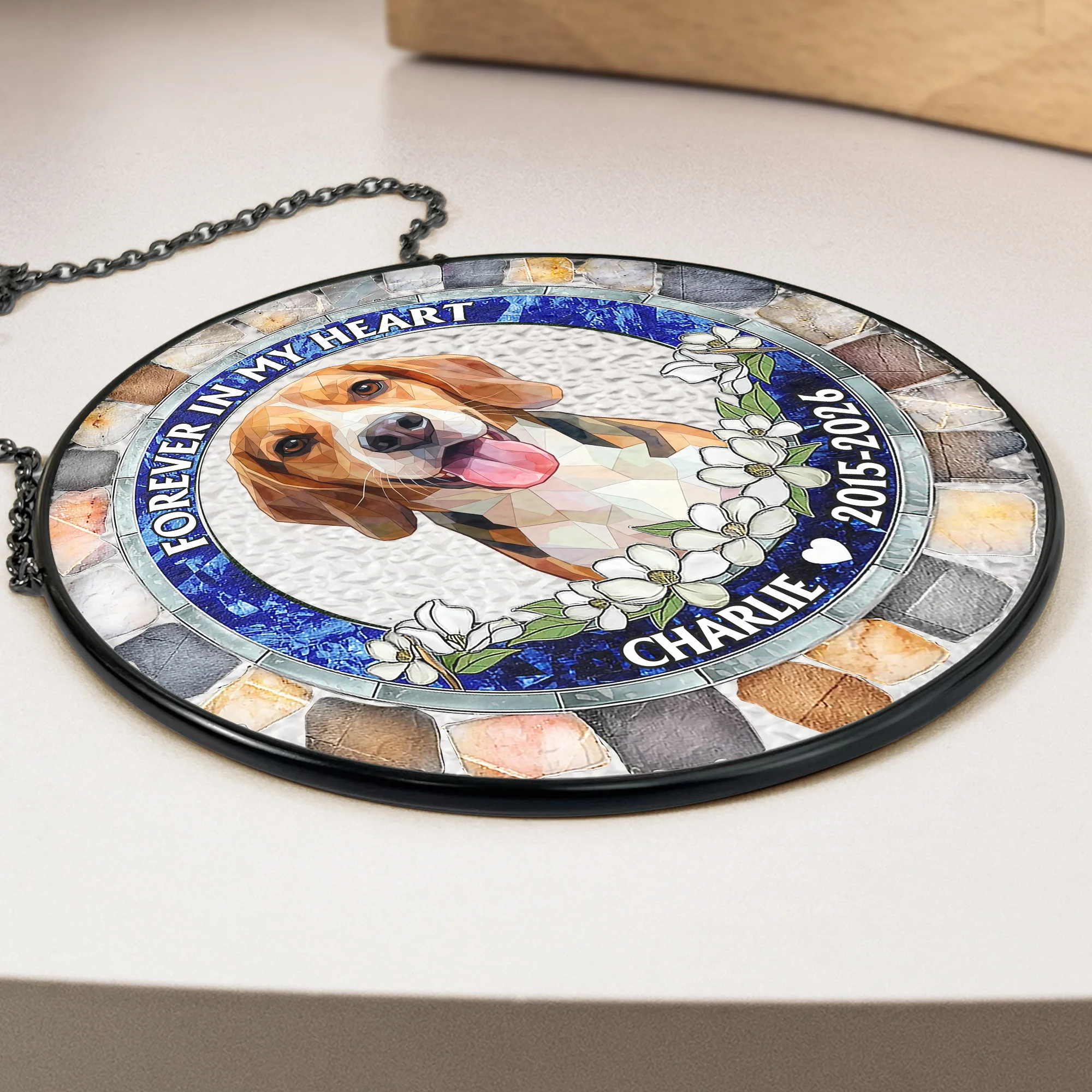 Forever In My Heart Custom Pet Photo Stained Glass Style - Personalized Window Haning Suncatcher - Image 5