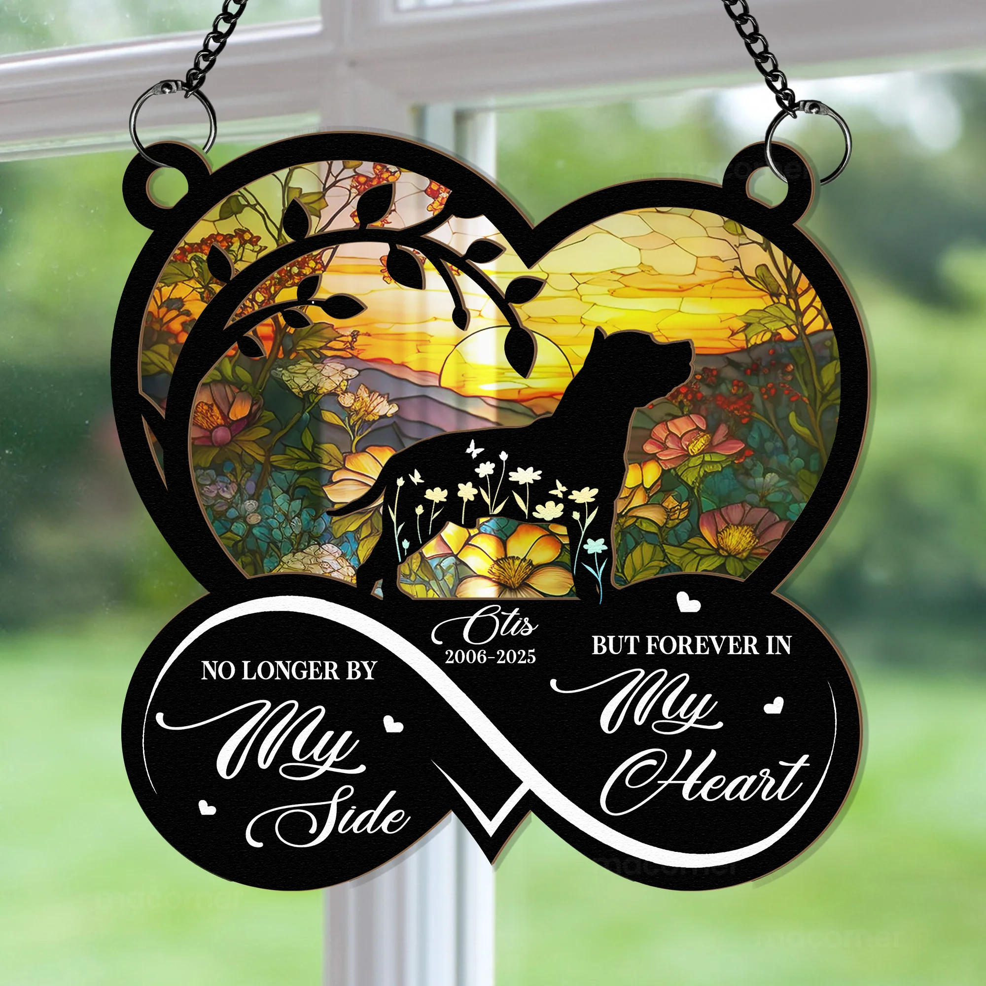 Forever In My Heart Dog Loss - Personalized Window Hanging Suncatcher Ornament - Image 3