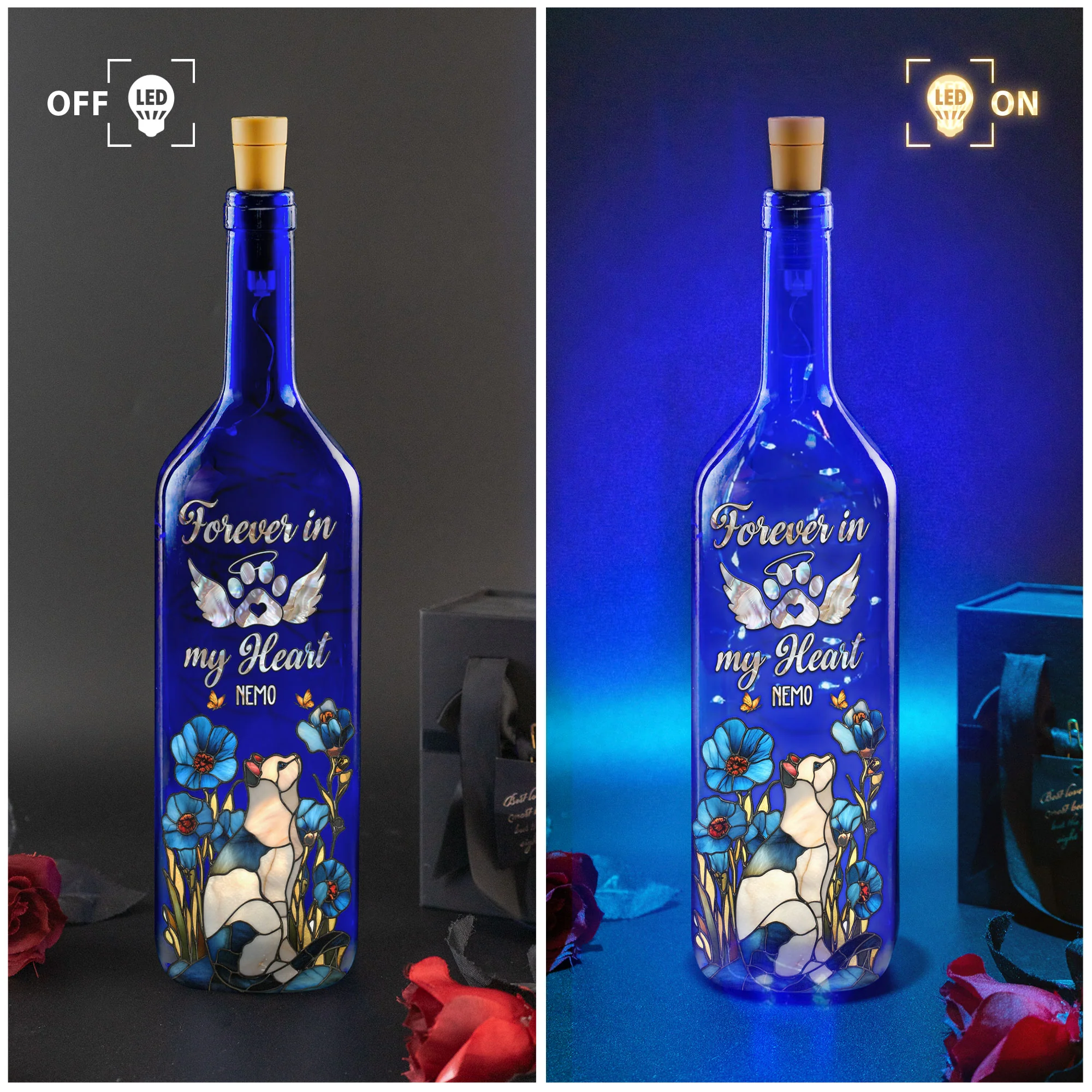 Forever In My Heart - Personalized Blue Bottle Lamp - Image 3