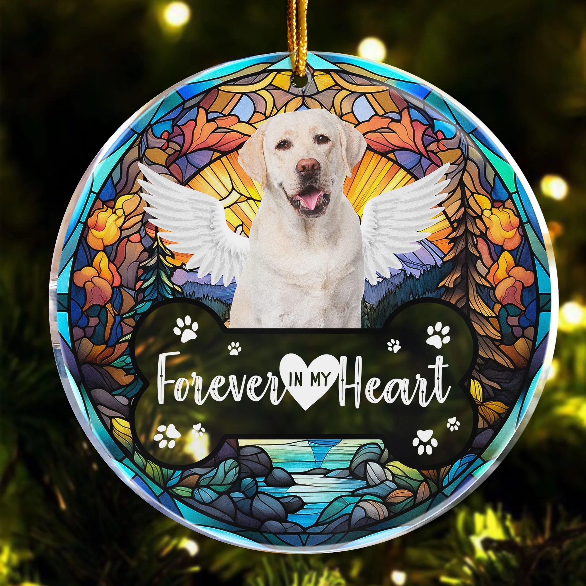Forever In My Heart Pet Loss Stained Glass Style - Personalized Acrylic Photo Ornament - Image 5