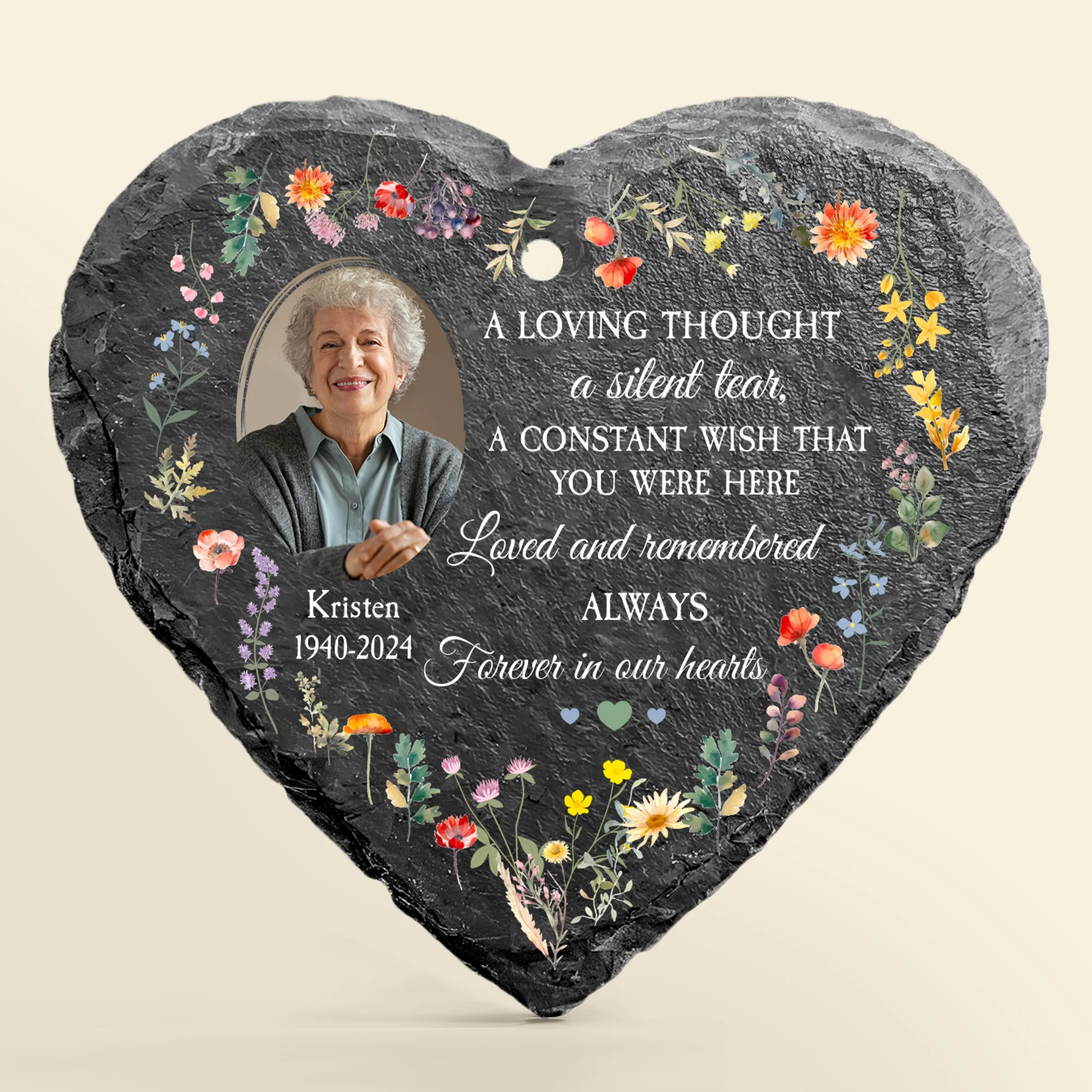 Forever In Our Hearts - Personalized Photo Memorial Garden Slate And Hook - Image 5