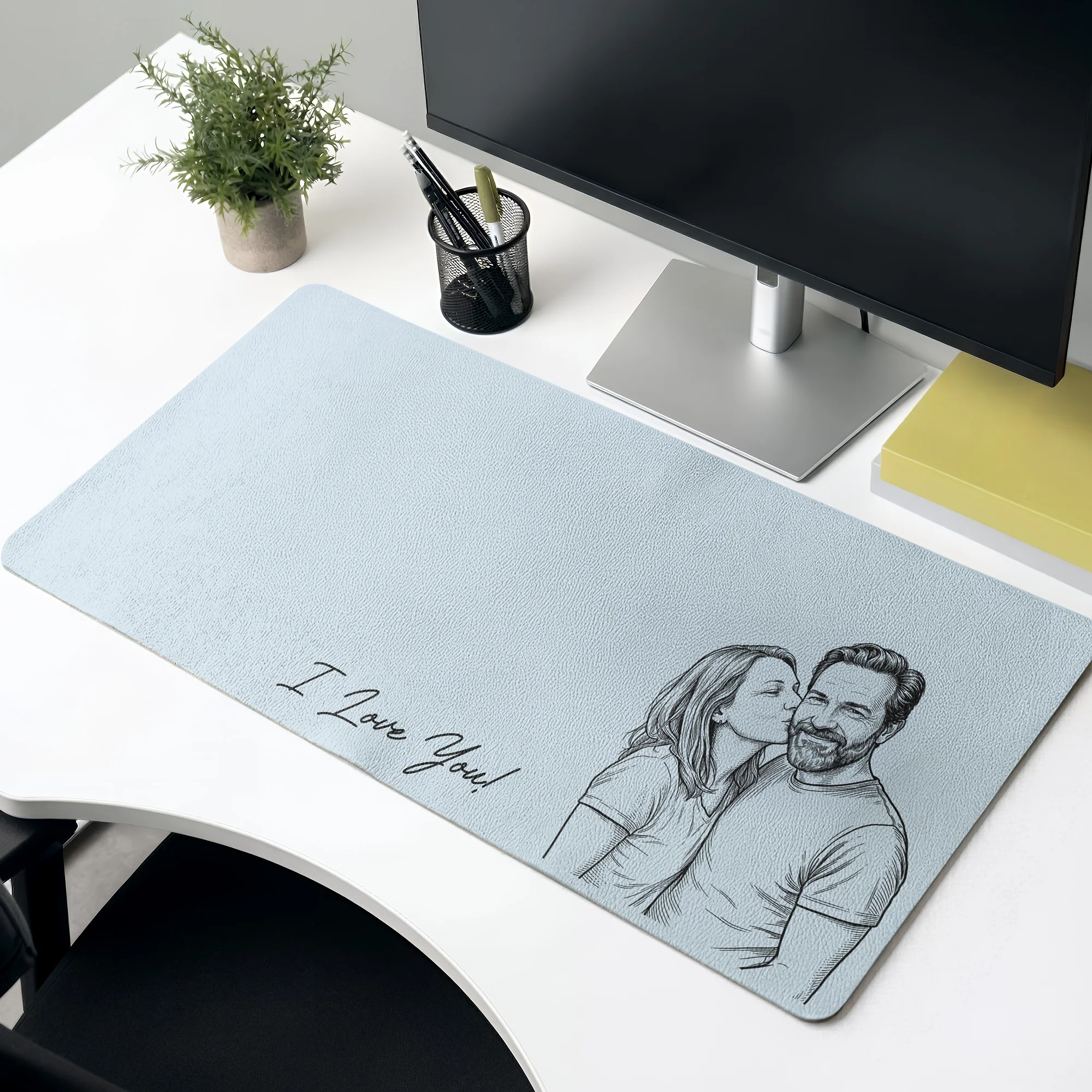Forever Love Couple Photo Sketch Line Art Anniversary Gift For Him, Her - Personalized Desk Mat - Image 2