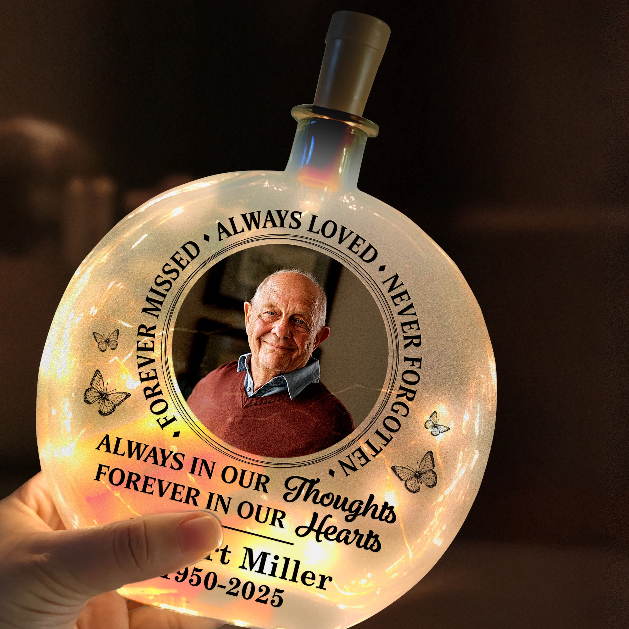 Forever Missed Always Loved Never Forgotten - Personalized Photo Round Flat Bottle Light - Image 6