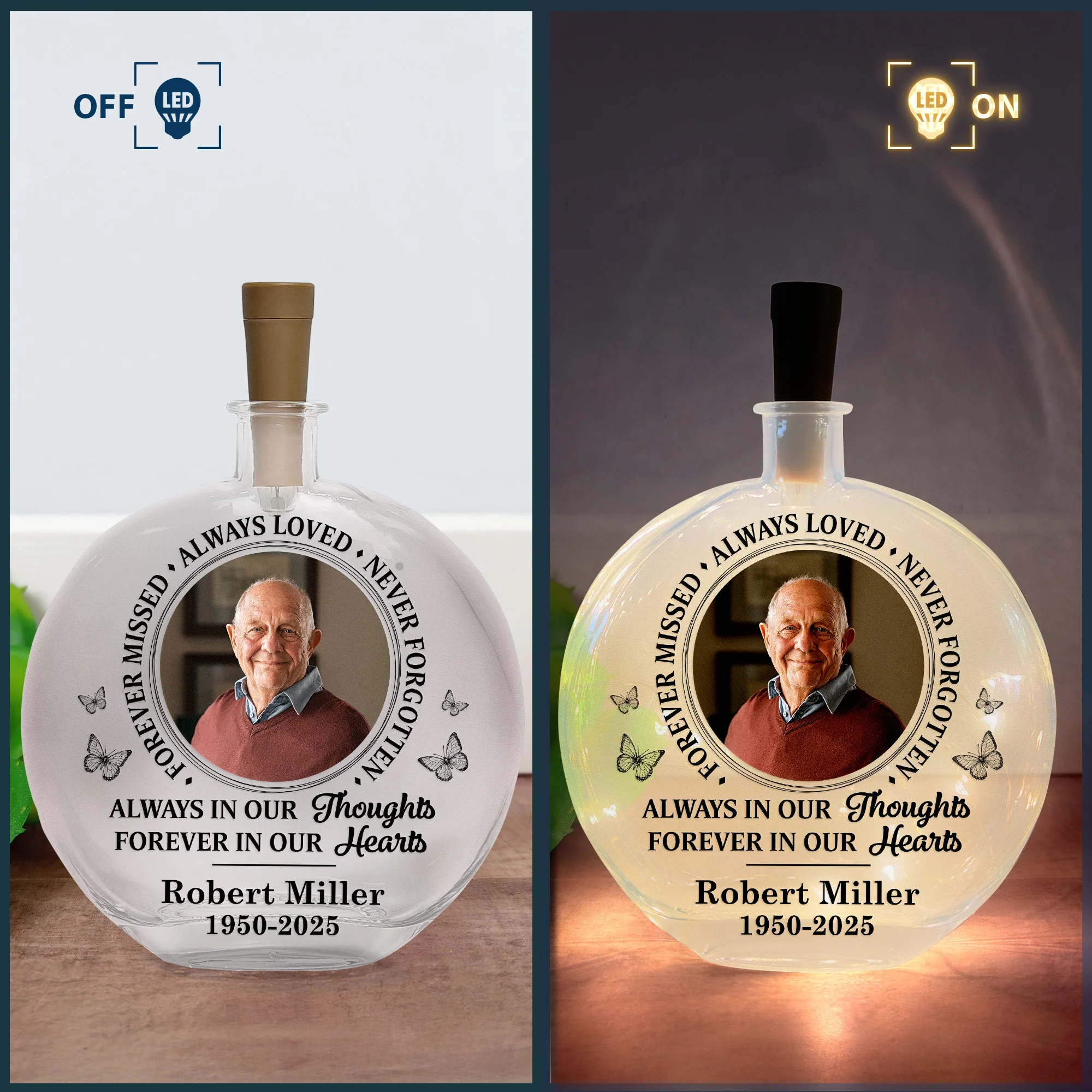 Forever Missed Always Loved Never Forgotten - Personalized Photo Round Flat Bottle Light - Image 7