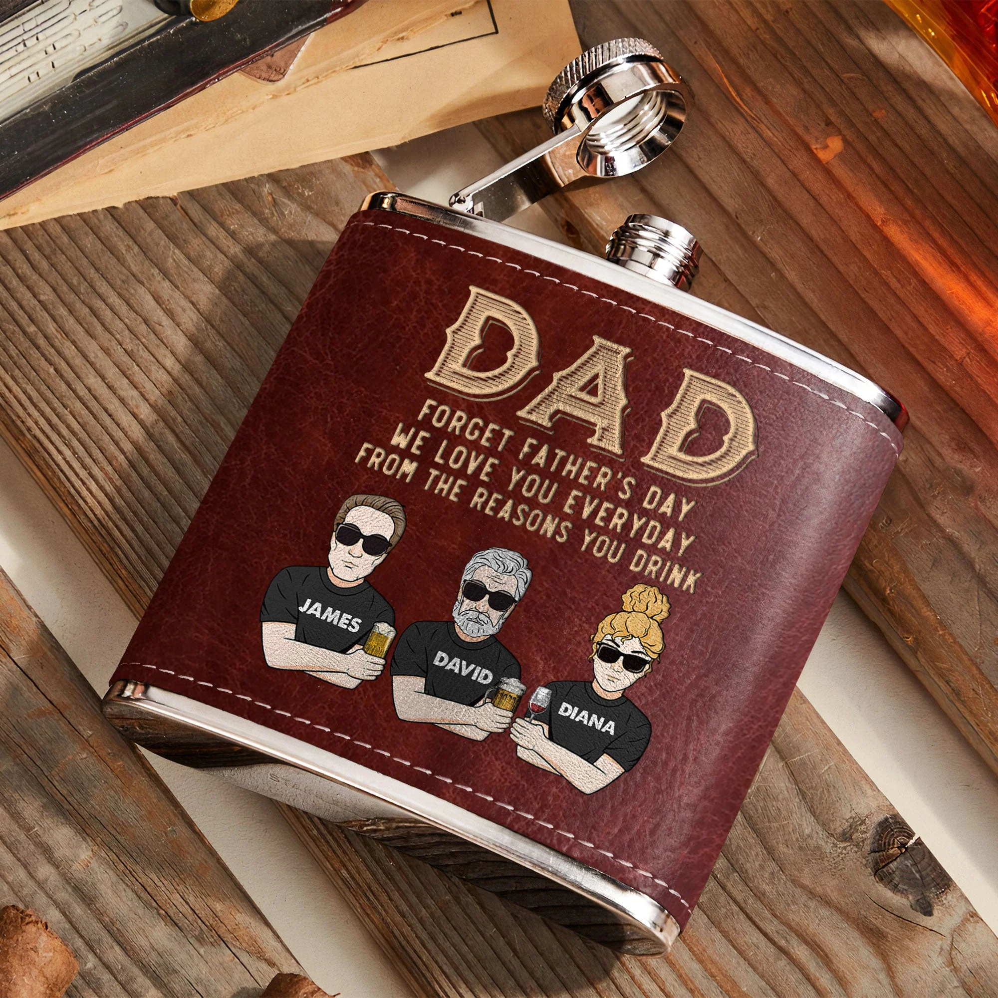 Forget Father's Day We Love You Everyday - Personalized Leather Flask - Image 2