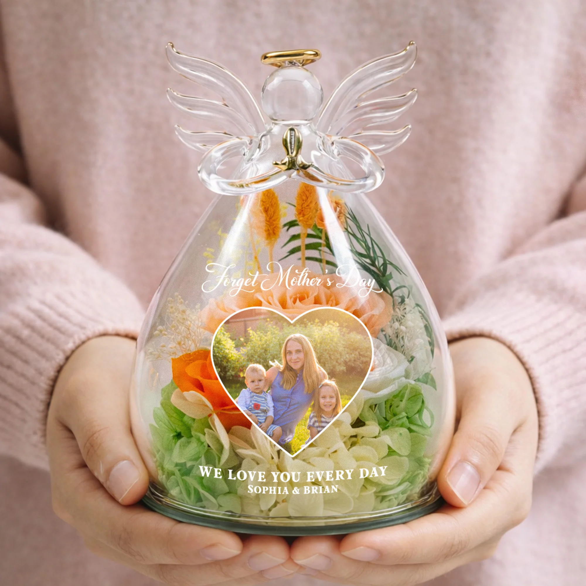 Forget Mother's Day We Love You Every Day - Personalized Flower In Glass Angel Figurines - Image 7