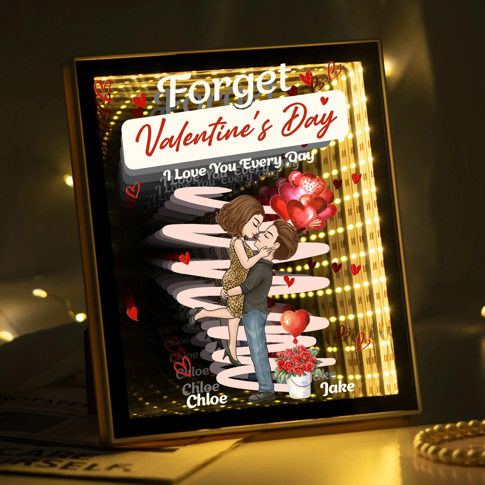 Forget Valentine's Day I Love You Every Day New Version Gift For Her - Personalized Infinity Mirror Light Box - Image 2
