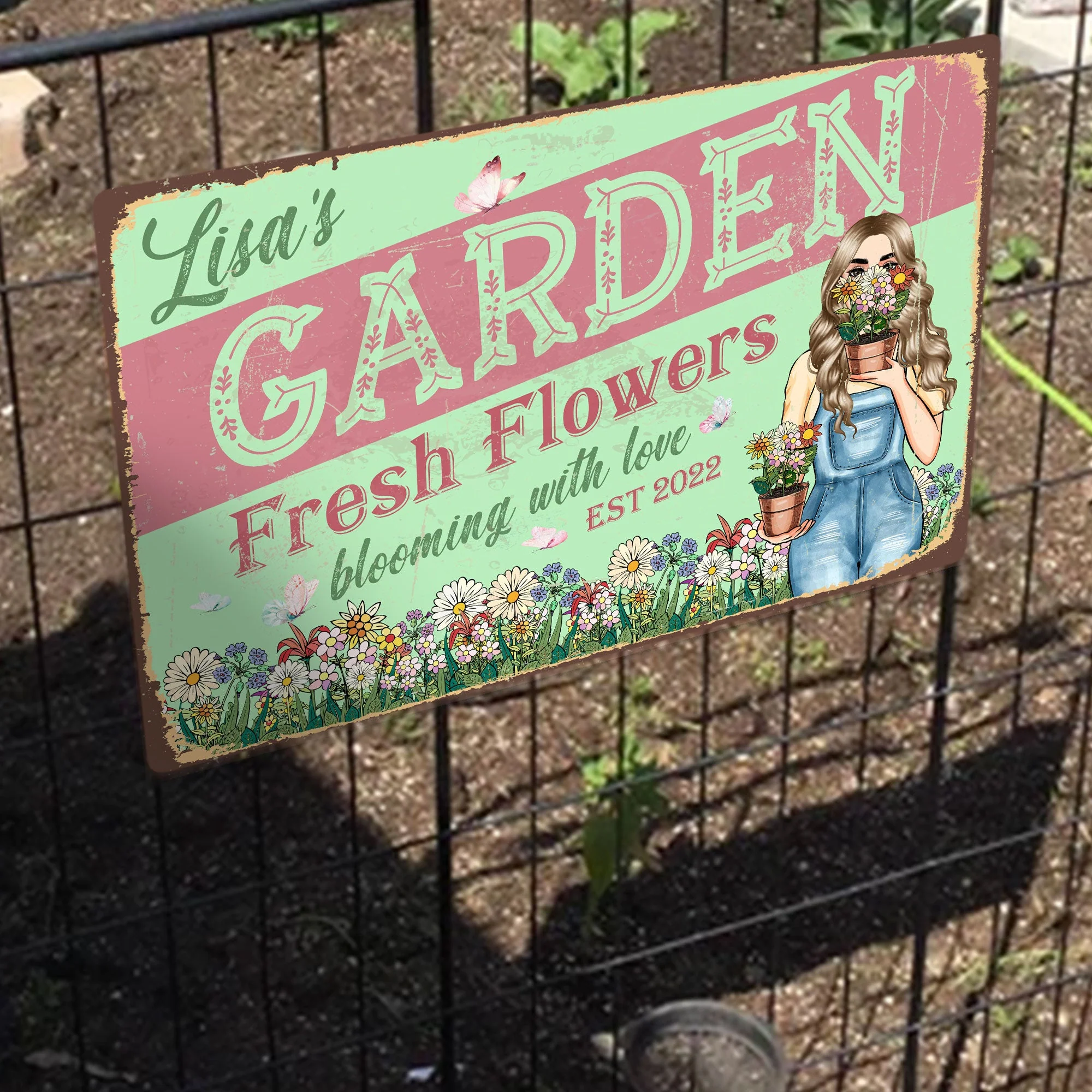 Fresh Flowers Blooming With Love - Personalized Metal Sign - Flower Garden - Image 2