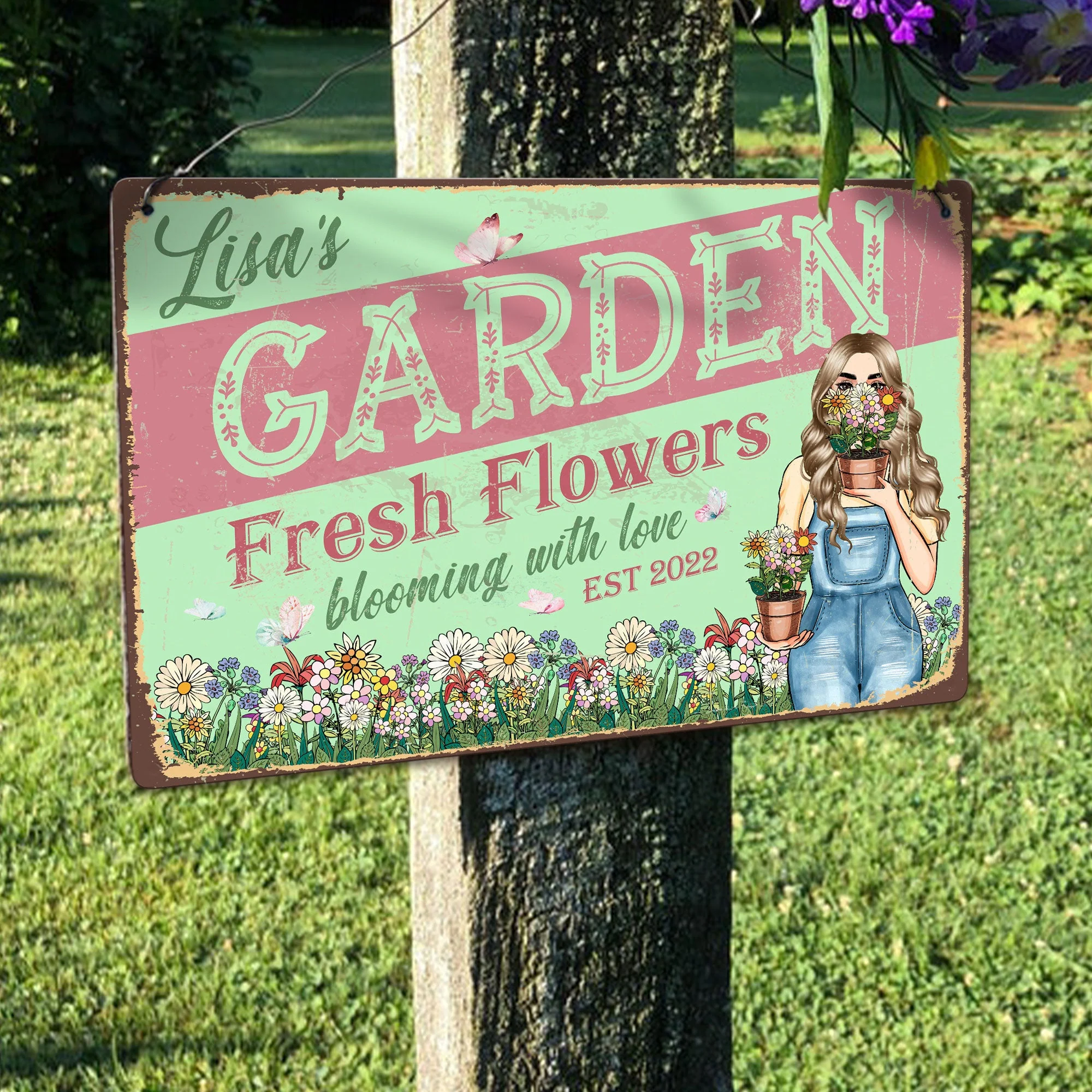 Fresh Flowers Blooming With Love - Personalized Metal Sign - Flower Garden - Image 3