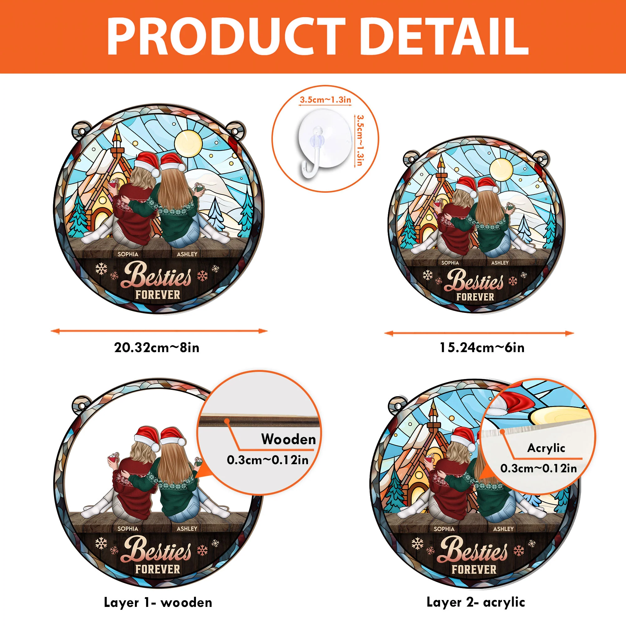 Friend, Sister Sitting Together - Personalized Window Hanging Suncatcher Ornament - Image 5