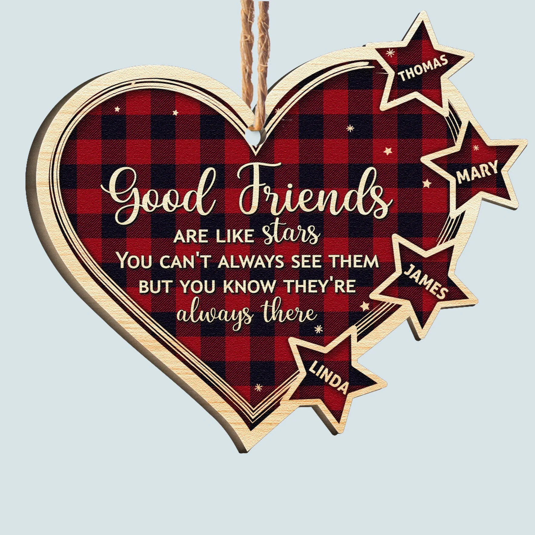 Friends Are Like Star - Personalized Wooden Ornament - Christmas Gift For Family - Image 2