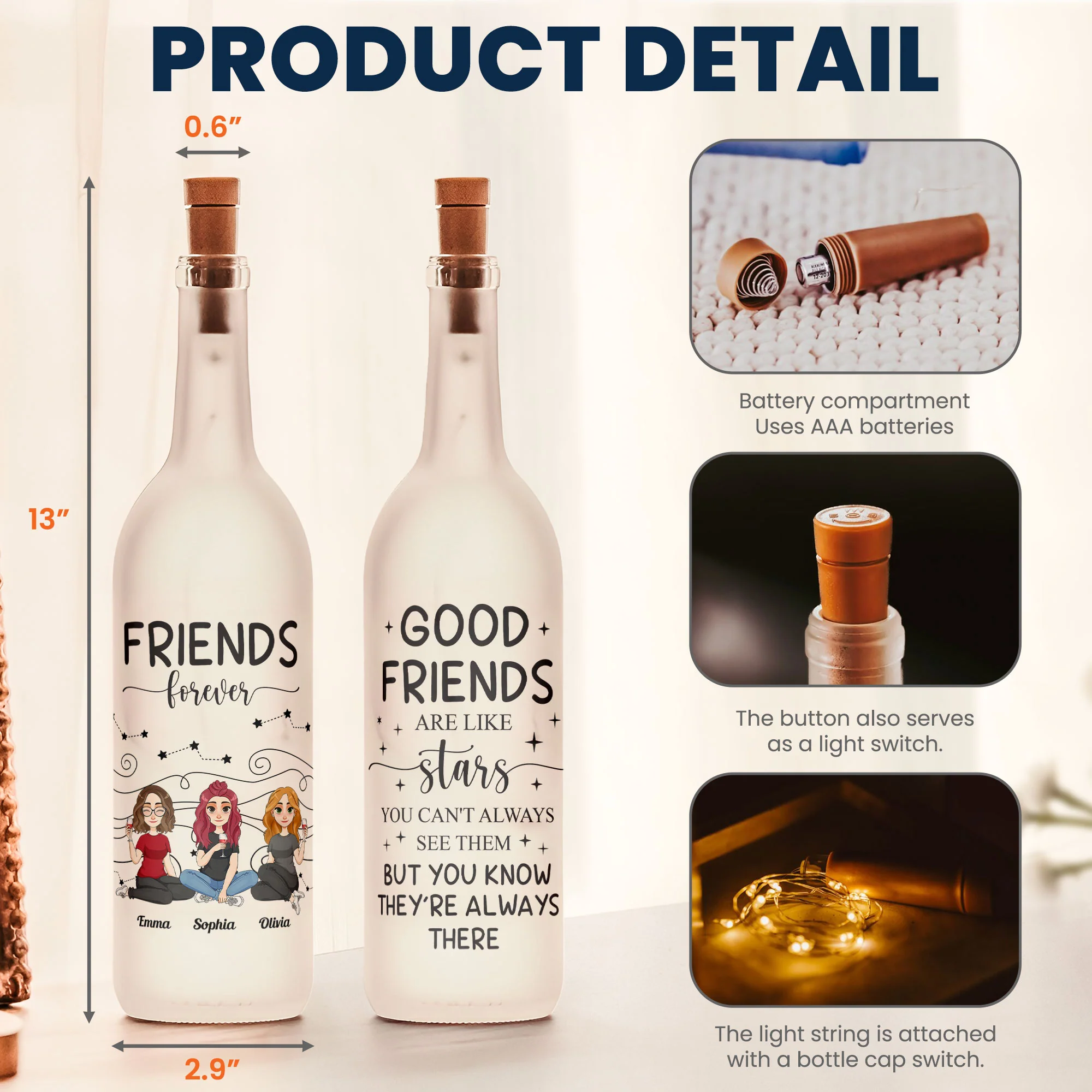 Friends Are Like Stars - Personalized Bottle Lamp - Image 4