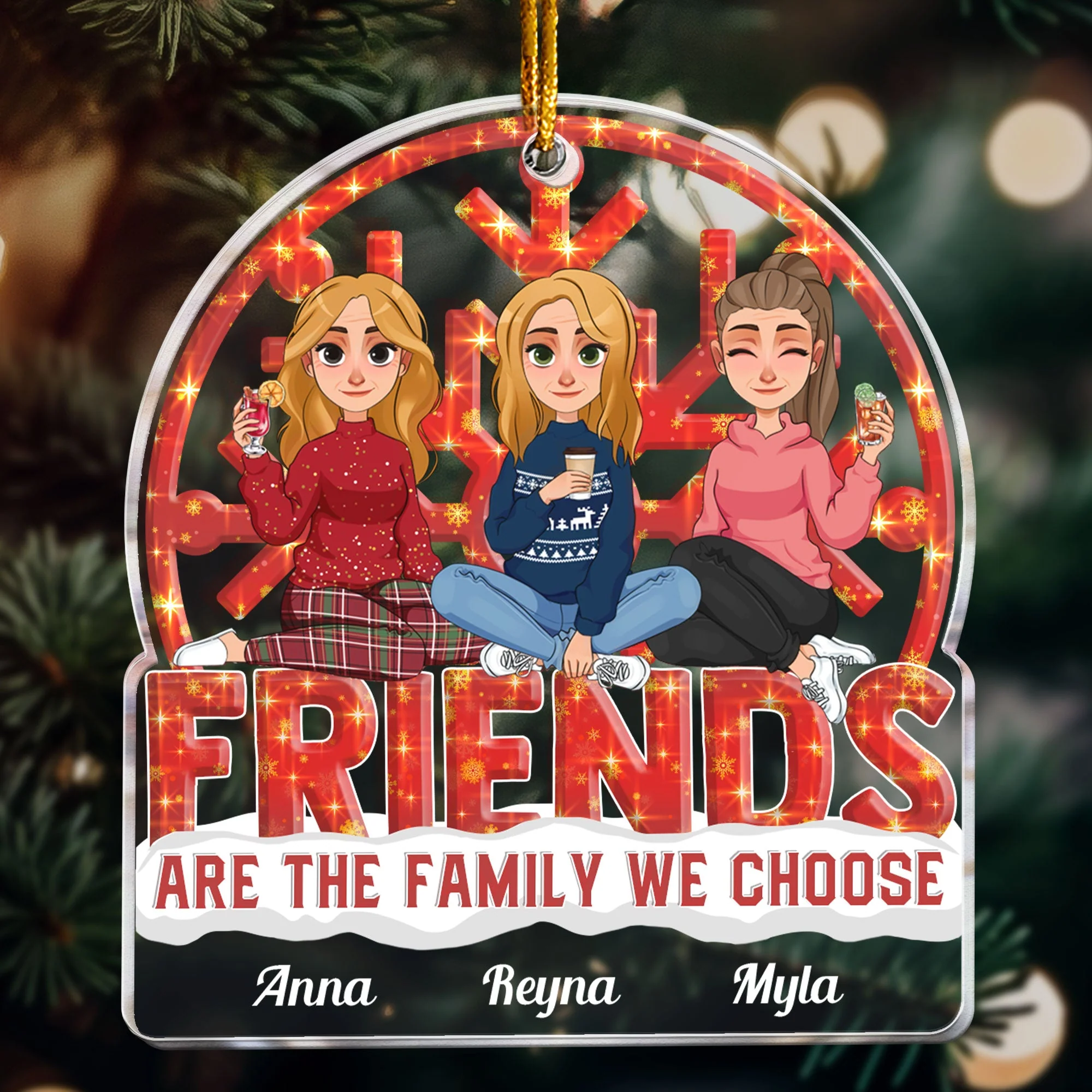 Friends Are The Family We Choose Red Christmas - Personalized Acrylic Ornament - Image 3