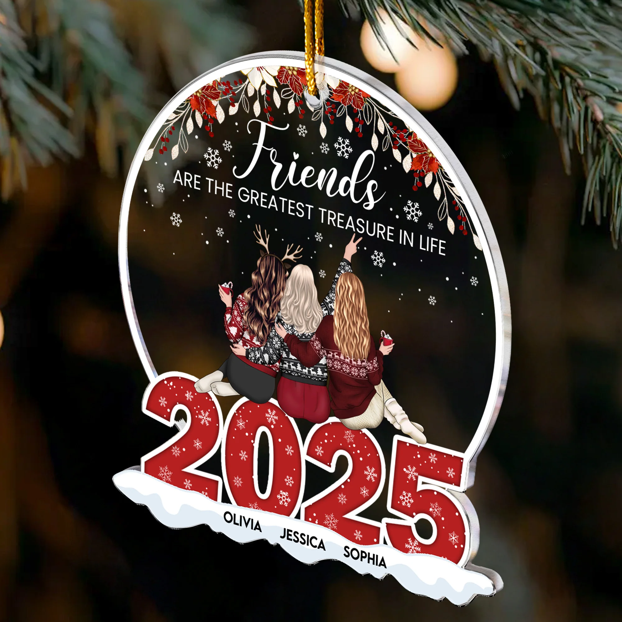 Friends Are The Greatest Treasure In Life - Personalized Acrylic Ornament - Image 3