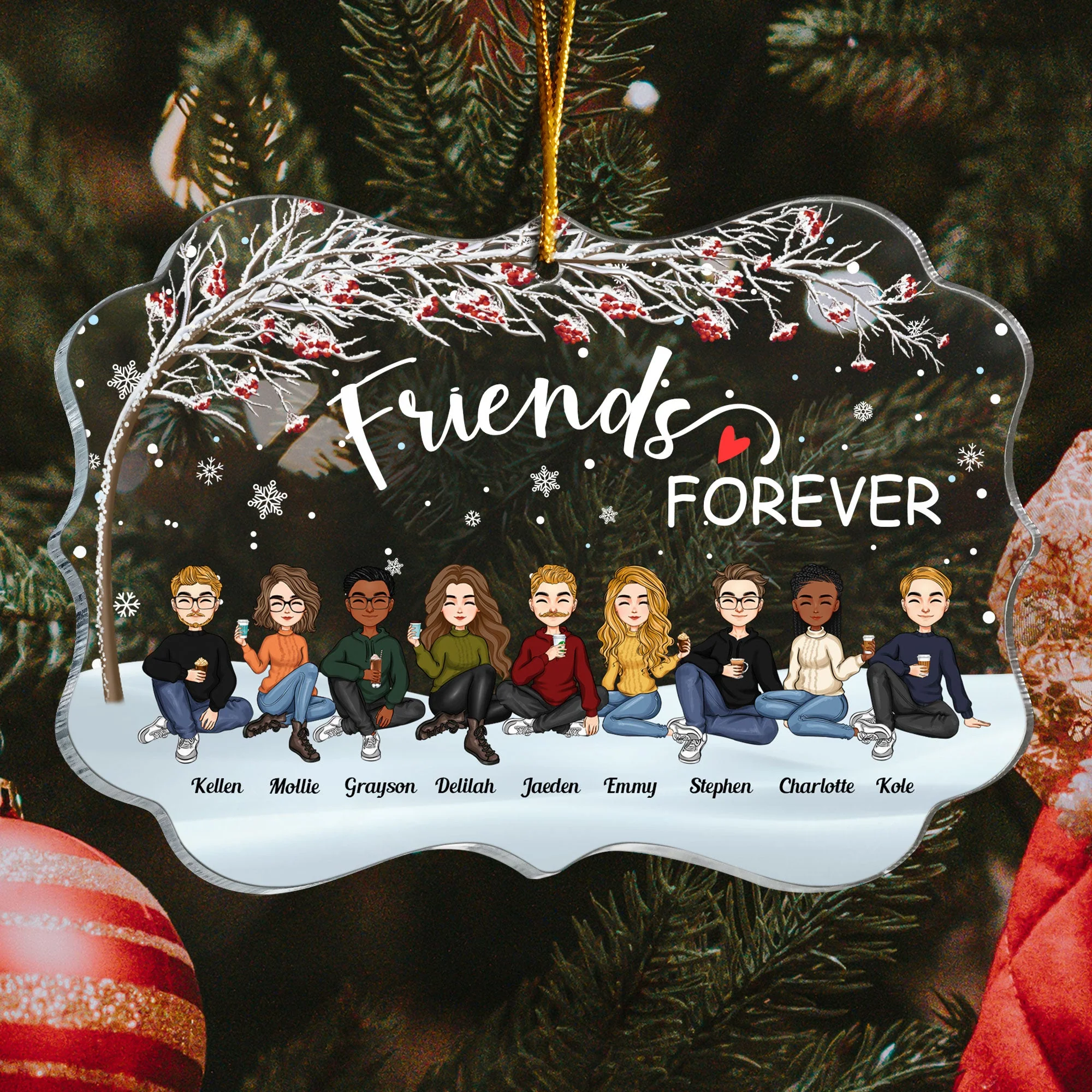 Friends Forever - Winter Tree - Personalized Acrylic Ornament - Image 3