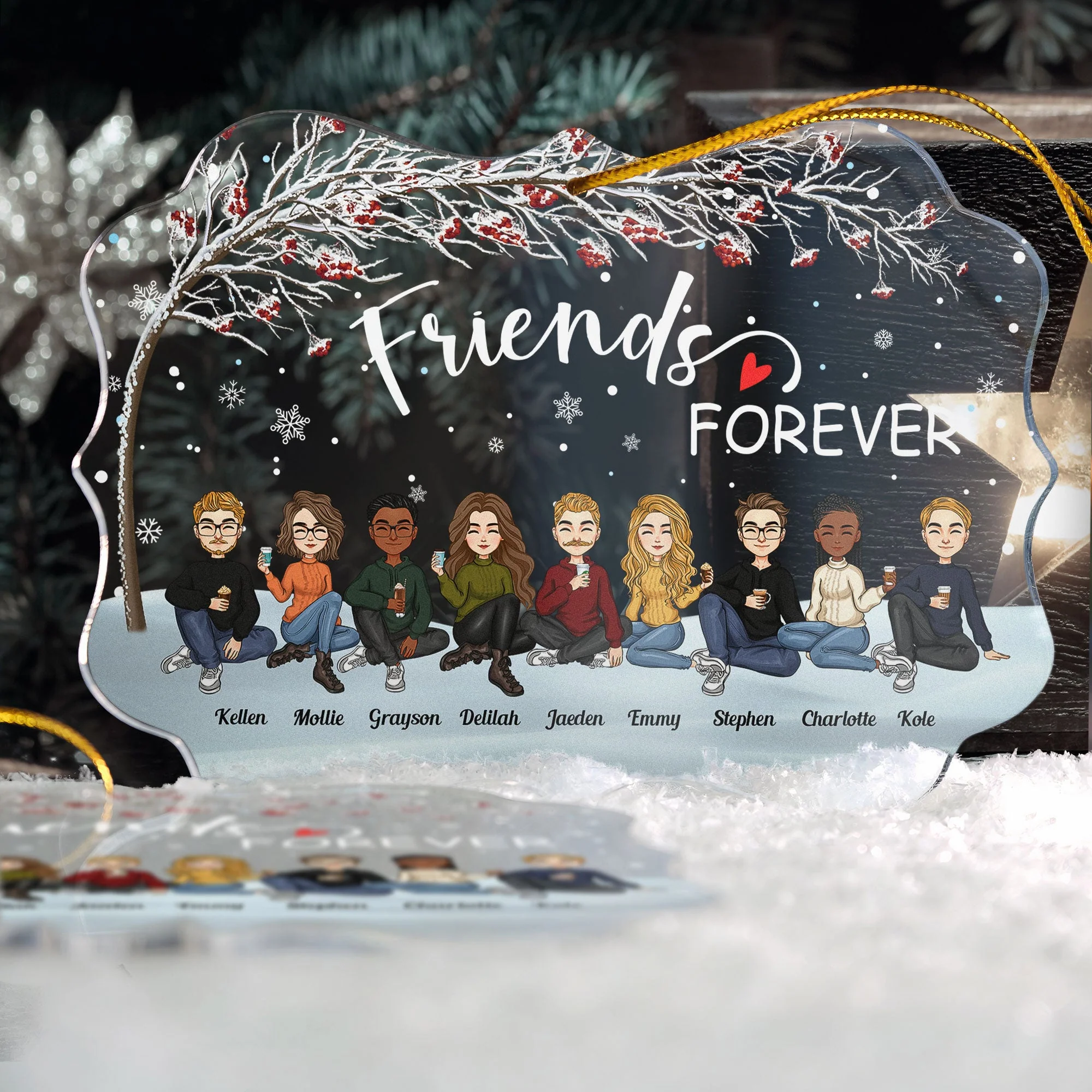 Friends Forever - Winter Tree - Personalized Acrylic Ornament - Image 4