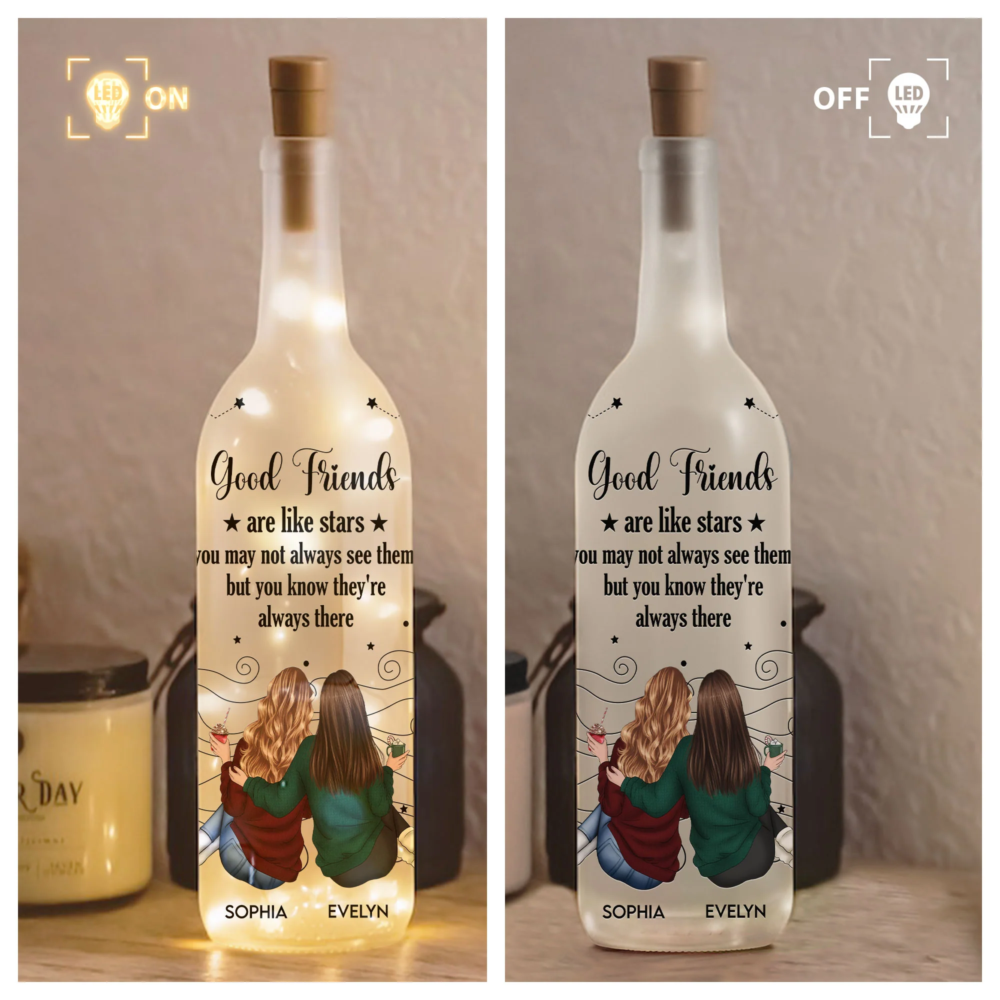 Friends Like Star - Thank You Gifts For Friends, Sisters - Personalized Bottle Lamp - Image 3
