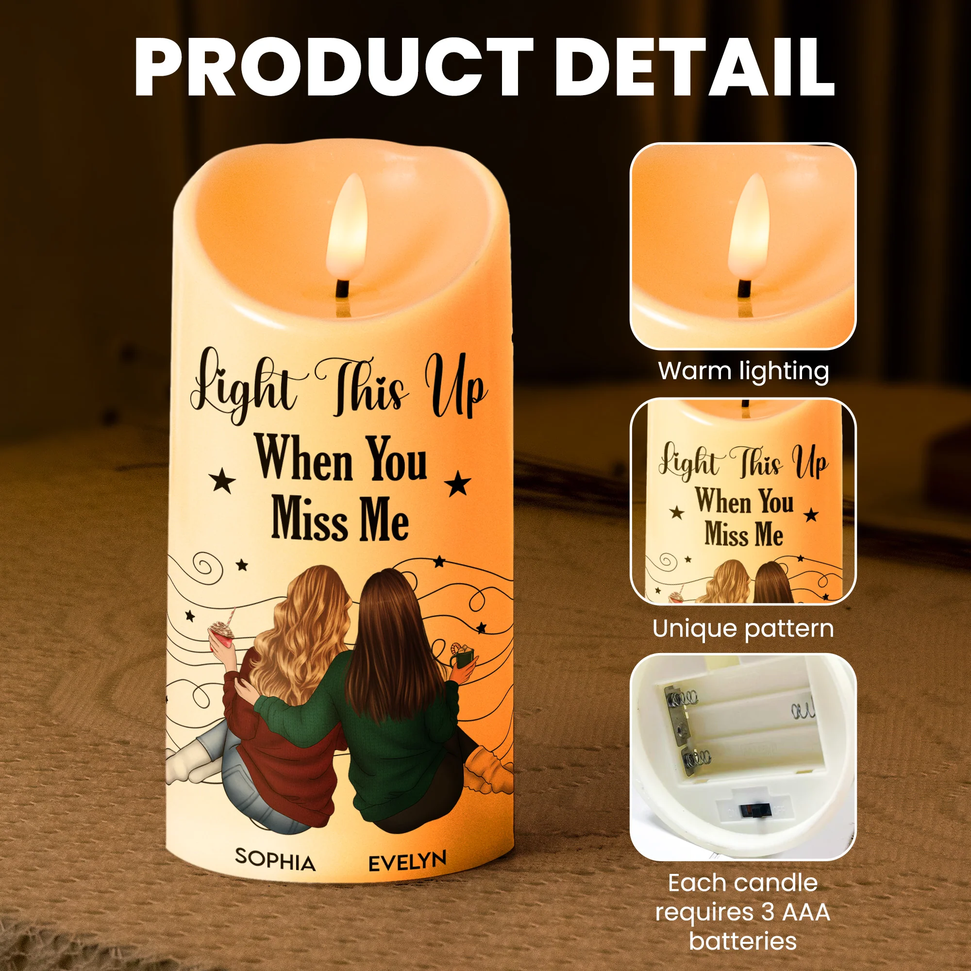 Friends Like Star - Thank You Gifts For Friends, Sisters - Personalized LED Candle - Image 5