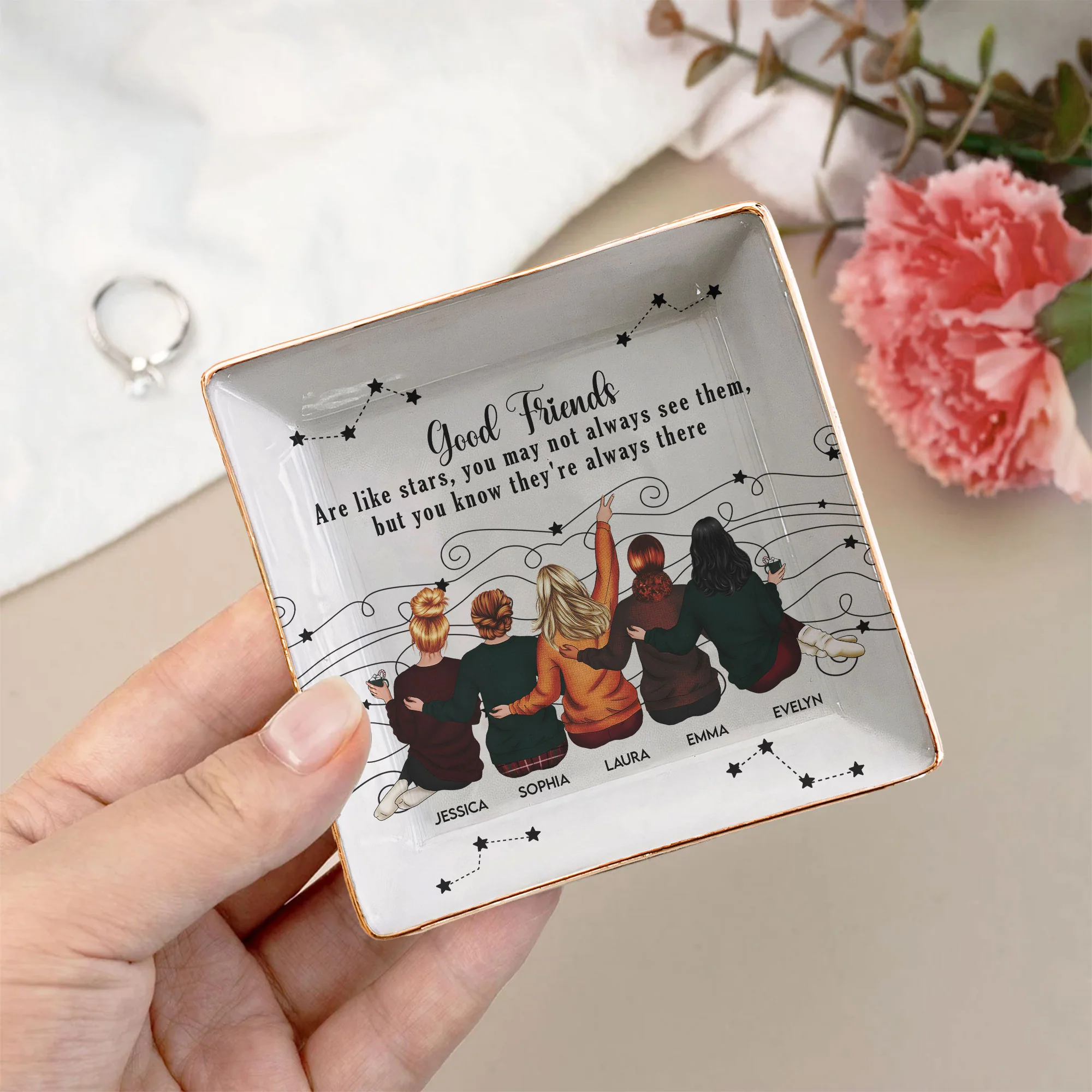 Friends Like Star - Thank You Gifts For Friends, Sisters - Personalized Square Jewelry Dish - Image 3