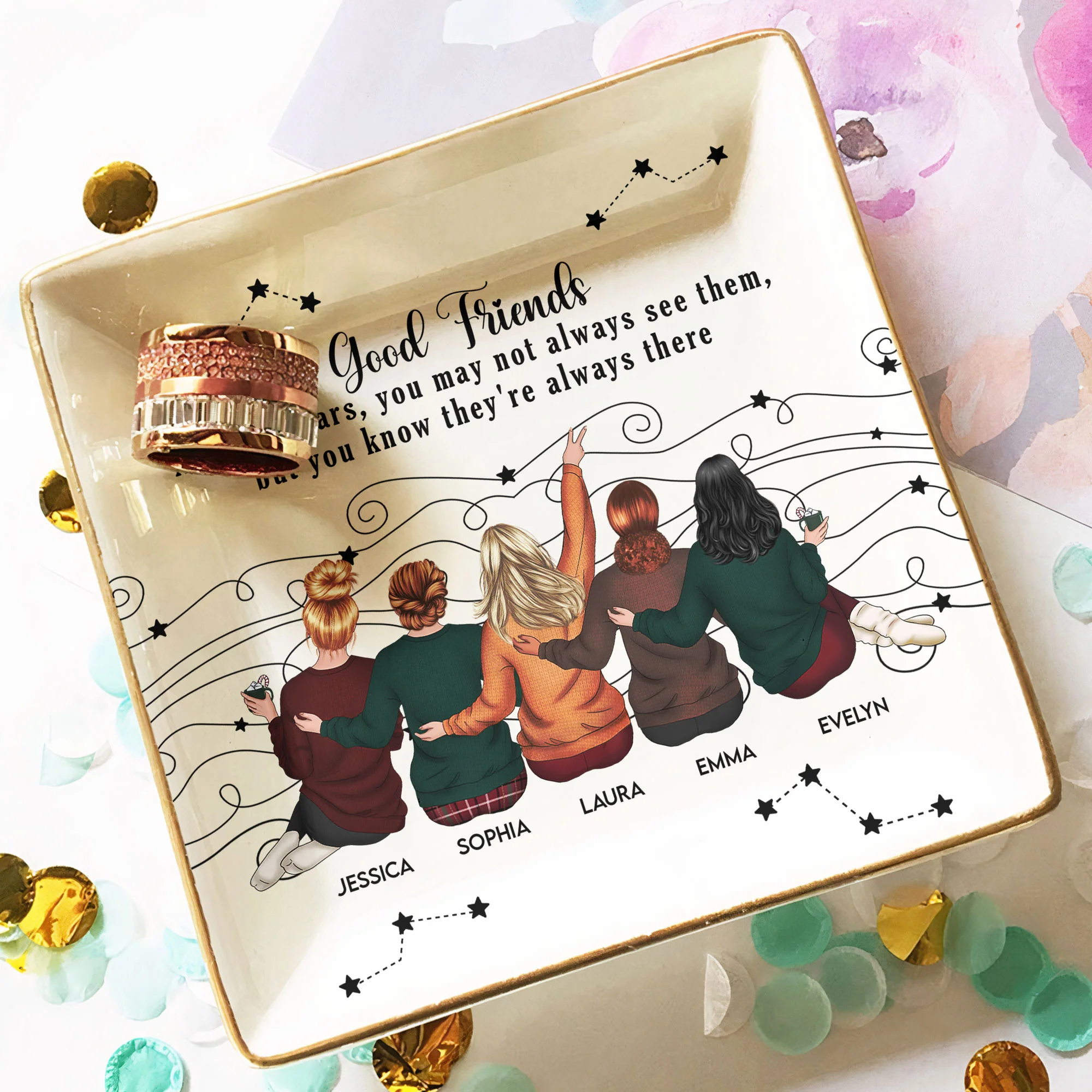 Friends Like Star - Thank You Gifts For Friends, Sisters - Personalized Square Jewelry Dish - Image 4